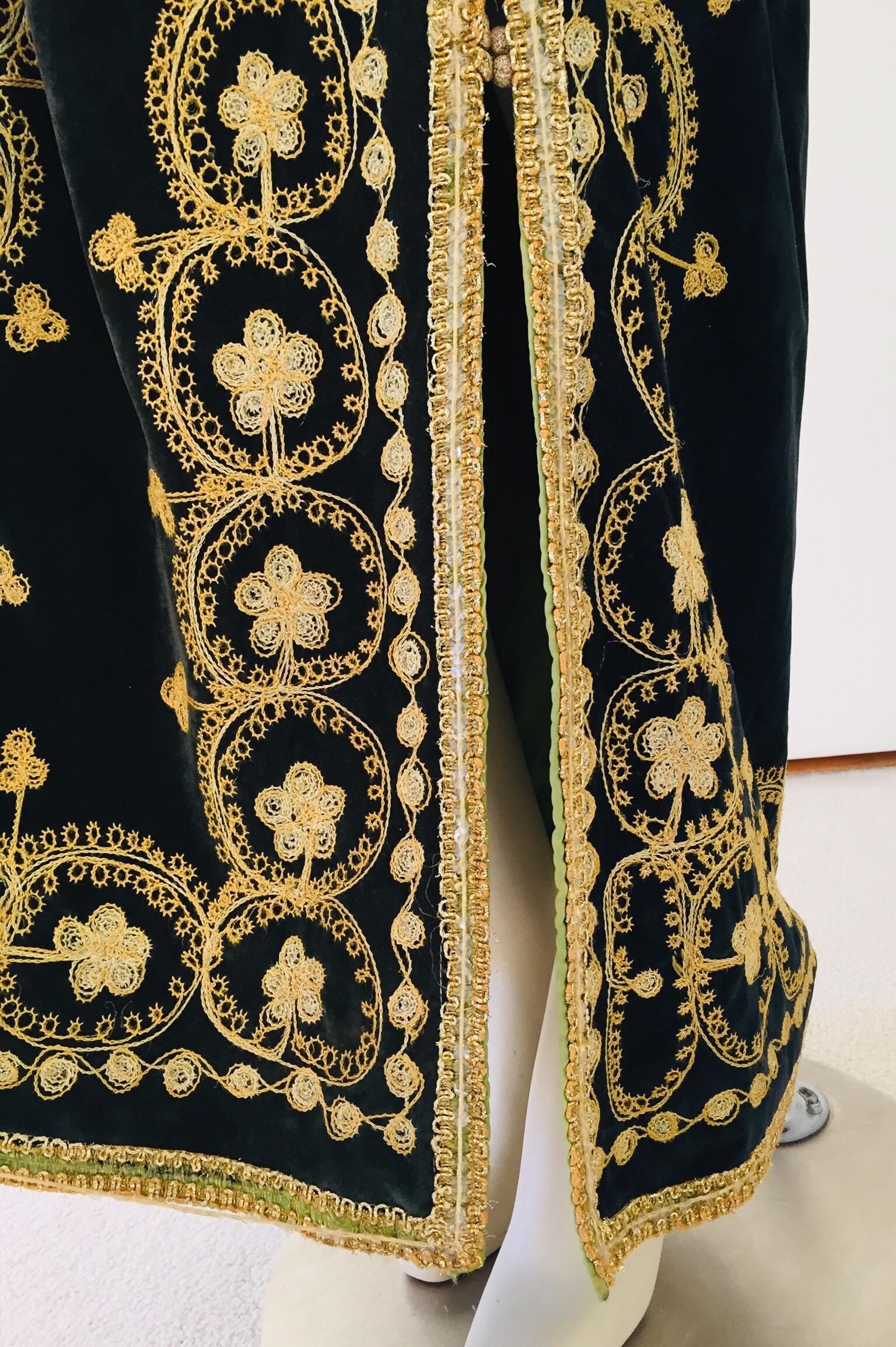 Vintage Caftan, Black Velvet and Gold Embroidered, 1960s In Fair Condition In North Hollywood, CA