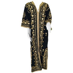 Vintage Caftan, Black Velvet and Gold Embroidered, 1960s