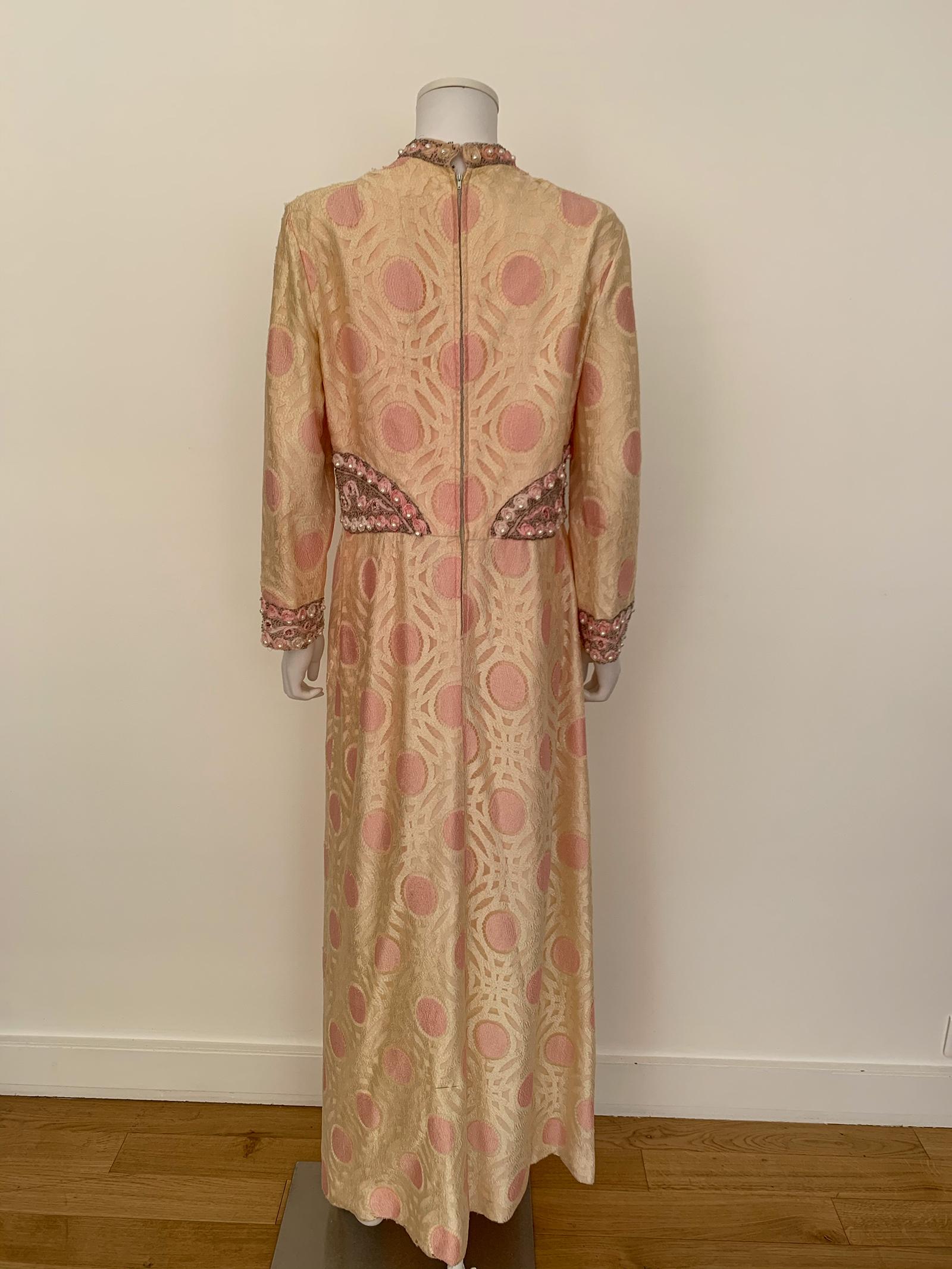 Brown Vintage Caftan Dress Embroidery 1960 For Sale