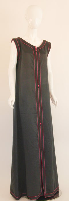 Vintage Caftan Sleeveless Black with Pink Embroidered, ca. 1980s