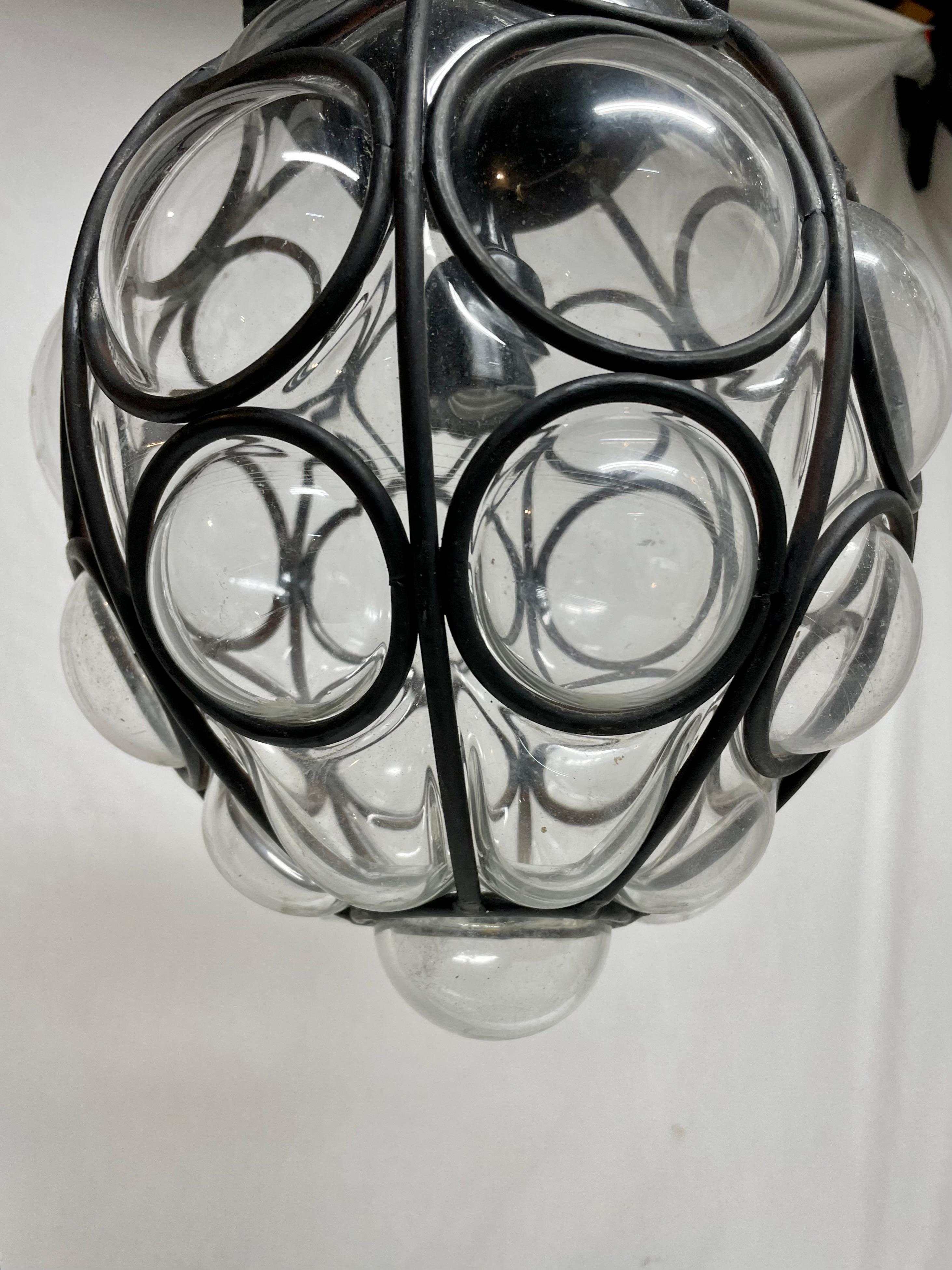 Vintage Caged Bubble Glass Lantern Chandelier 1