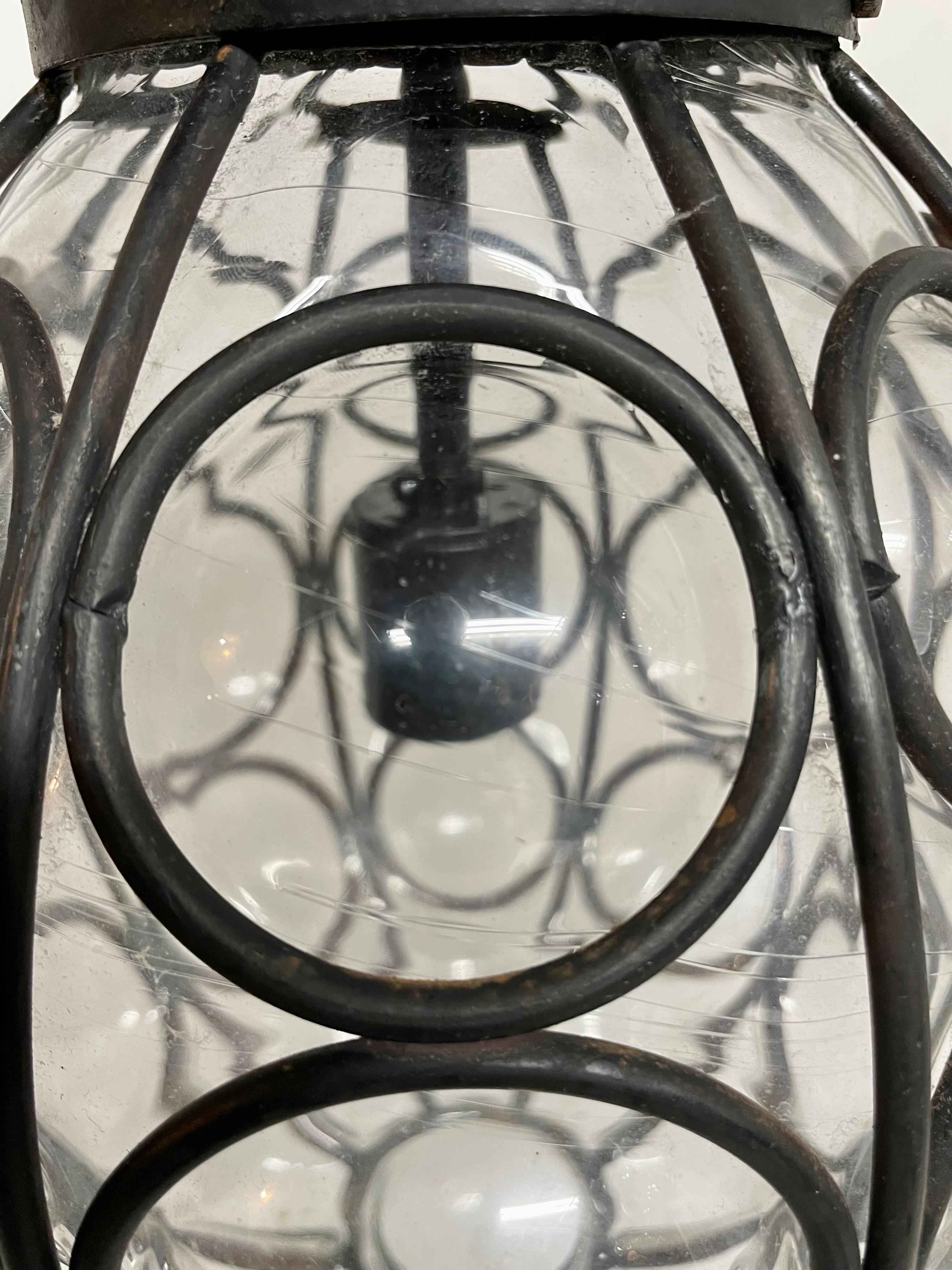 Vintage Caged Bubble Glass Lantern Chandelier 2