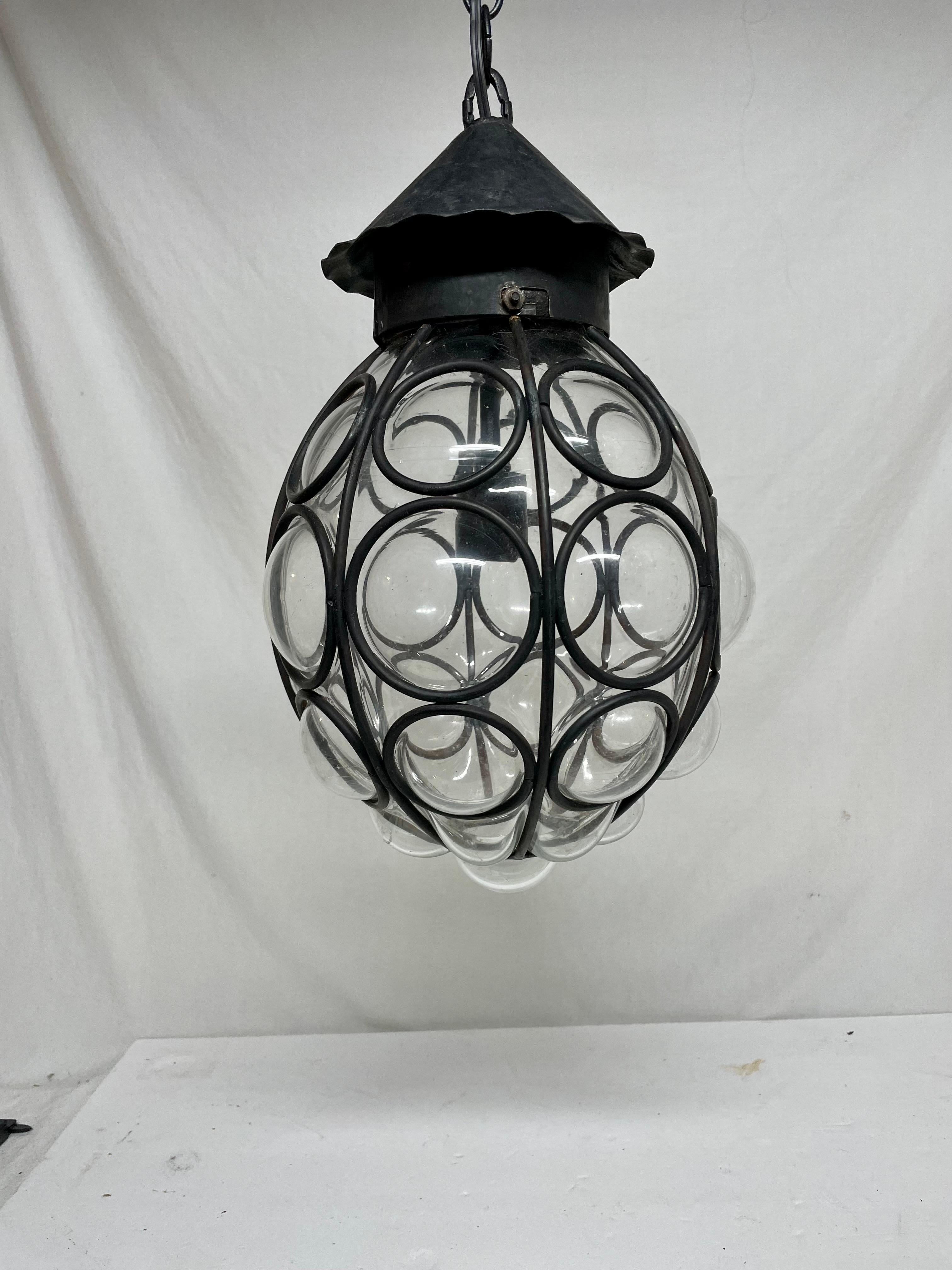 Vintage Caged Bubble Glass Lantern Chandelier 3
