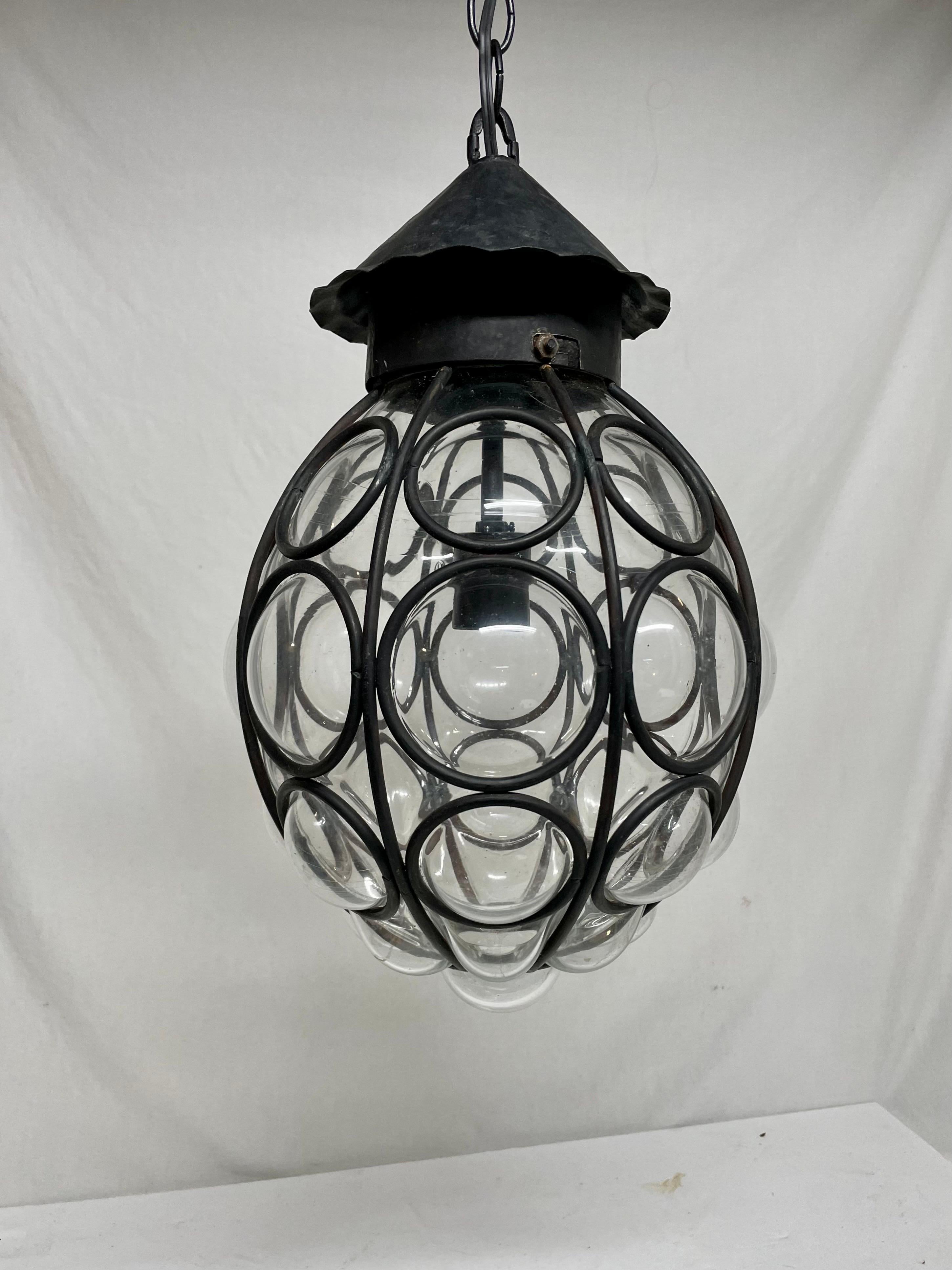Vintage Caged Bubble Glass Lantern Chandelier 4