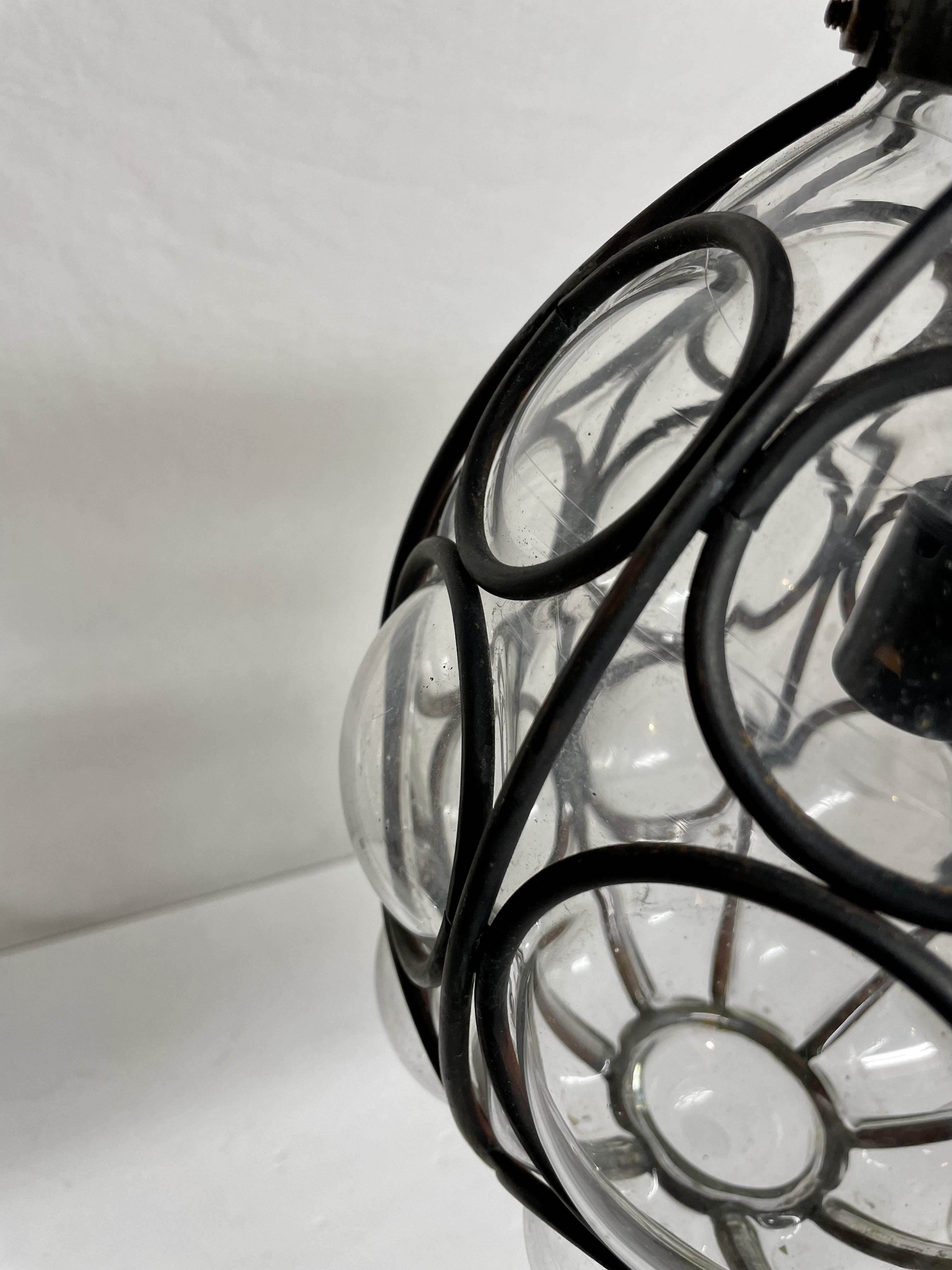 Blown Glass Vintage Caged Bubble Glass Lantern Chandelier