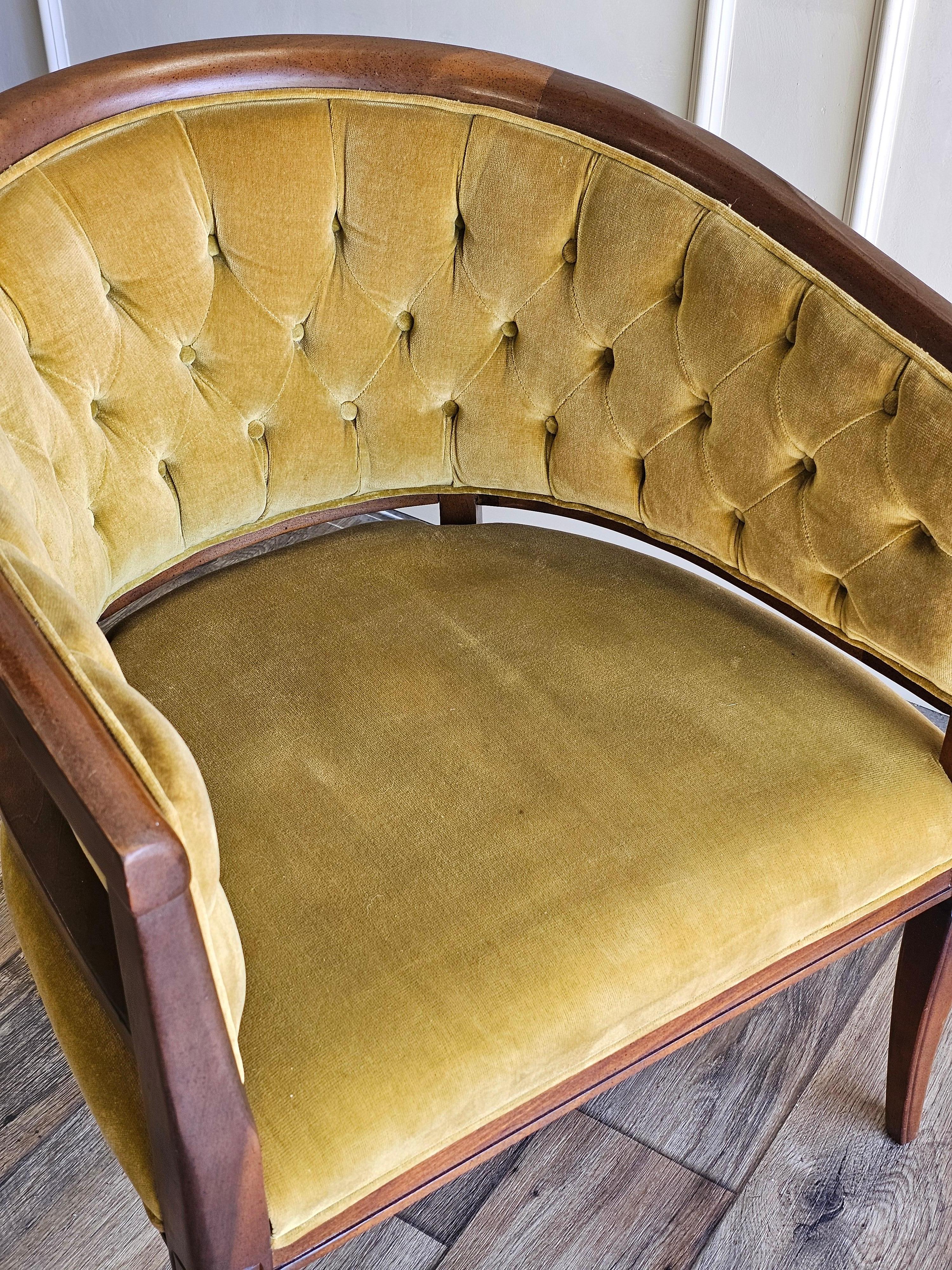 American Vintage Cain Sloan Gold Tufted Barrel Upholstered Chair