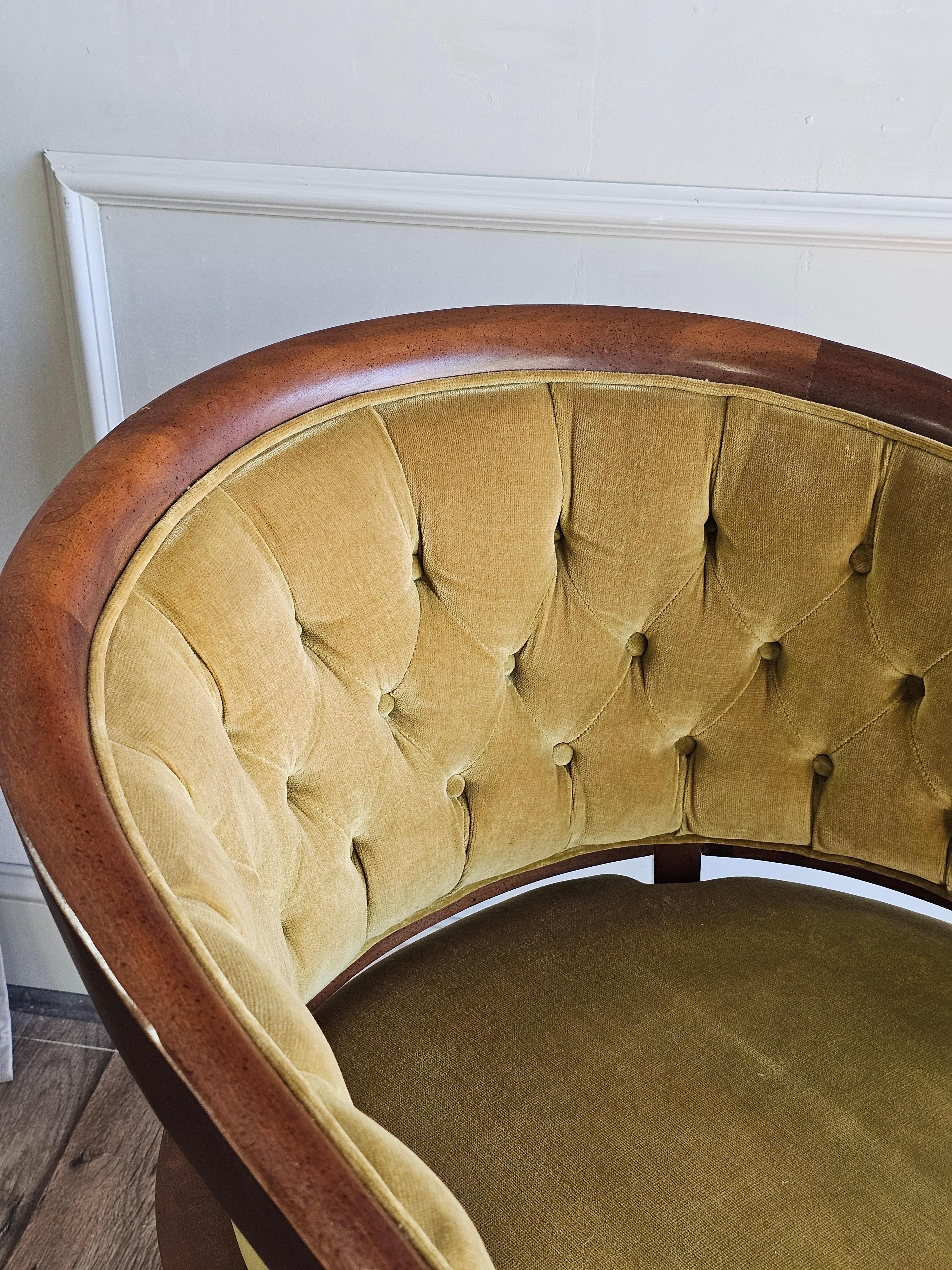 Velvet Vintage Cain Sloan Gold Tufted Barrel Upholstered Chair