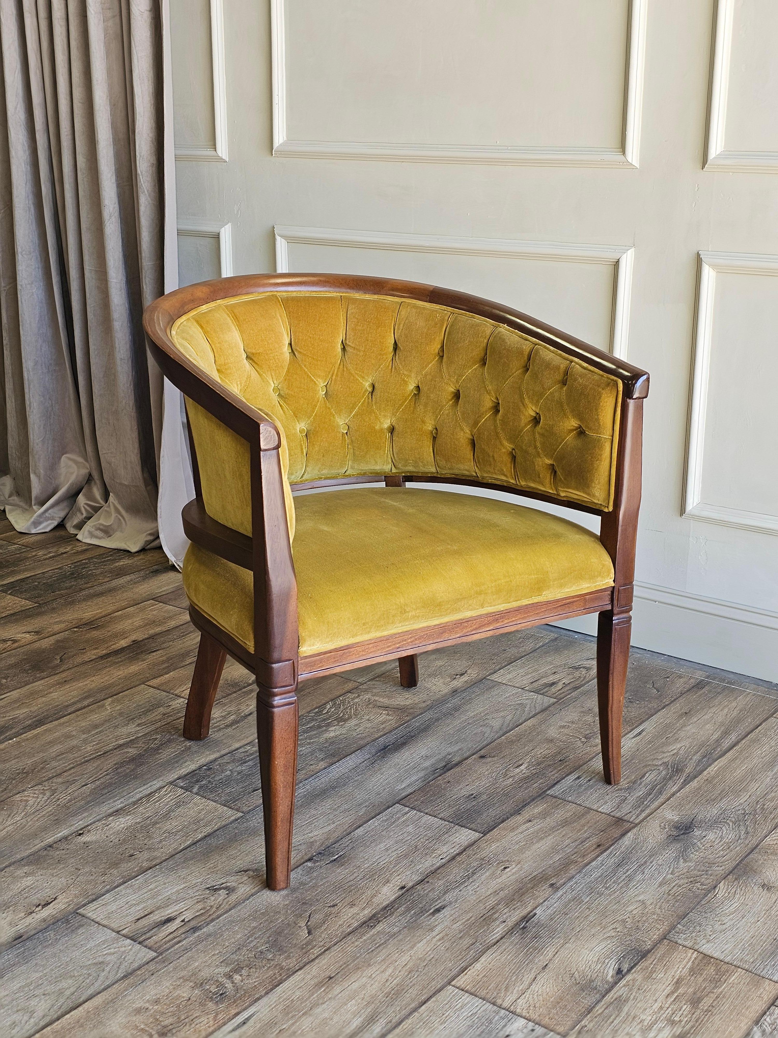 Vintage Cain Sloan Gold Tufted Barrel Upholstered Chair 1