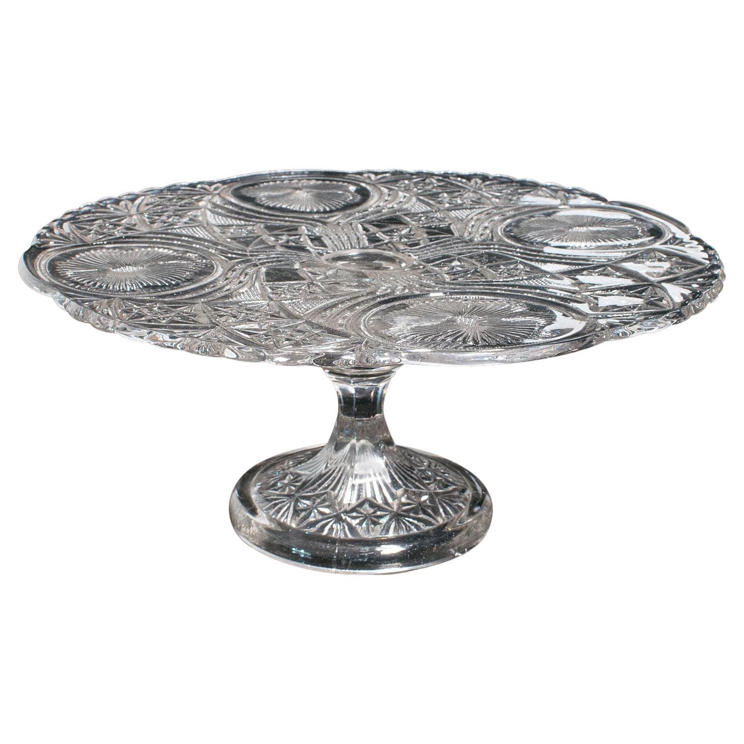 Vintage Cake Stand, French, Cut Glass, Afternoon Tea Serving Platter, Circa 1950 For Sale