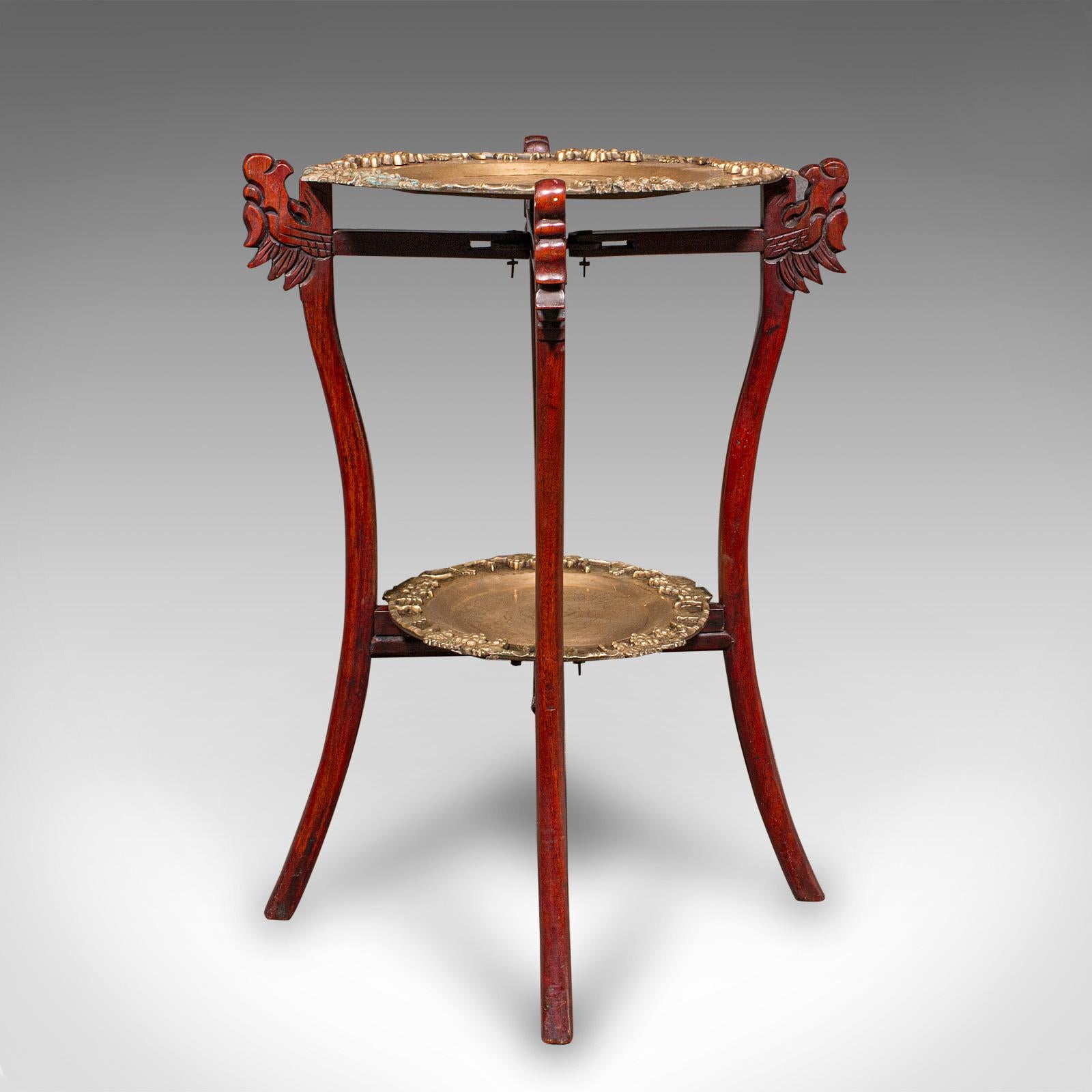 Art déco Vintage Cake Table, Oriental, Brass, Mahogany, Afternoon Fancies Stand, Art Deco en vente