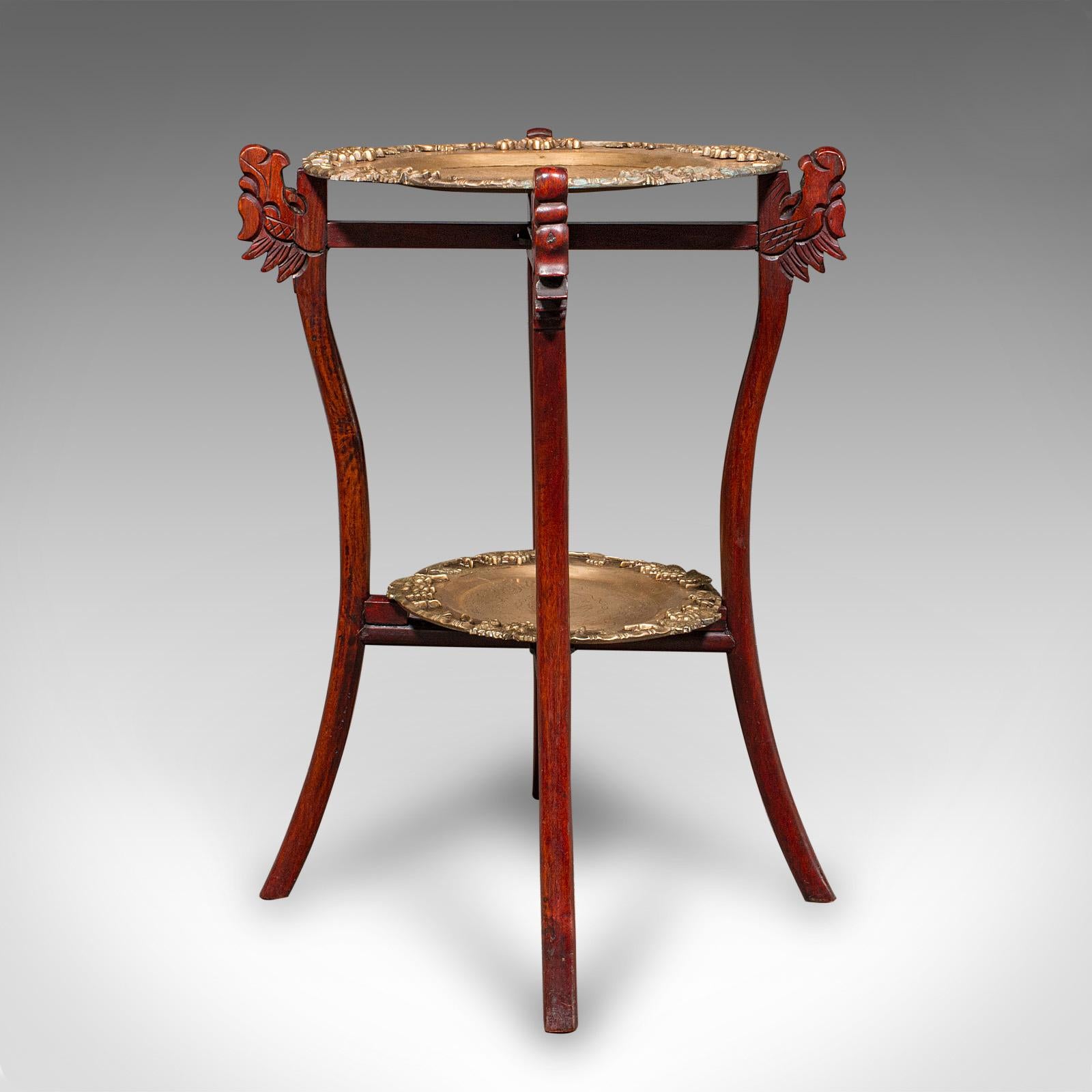 Chinois Vintage Cake Table, Oriental, Brass, Mahogany, Afternoon Fancies Stand, Art Deco en vente
