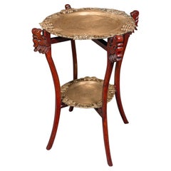 Vintage Cake Table, Oriental, Brass, Mahogany, Afternoon Fancies Stand, Art Deco