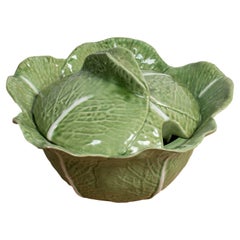 Vintage Caldas da Rainha Portuguese Cabbage Tureen with Lid, signed F. Mendes