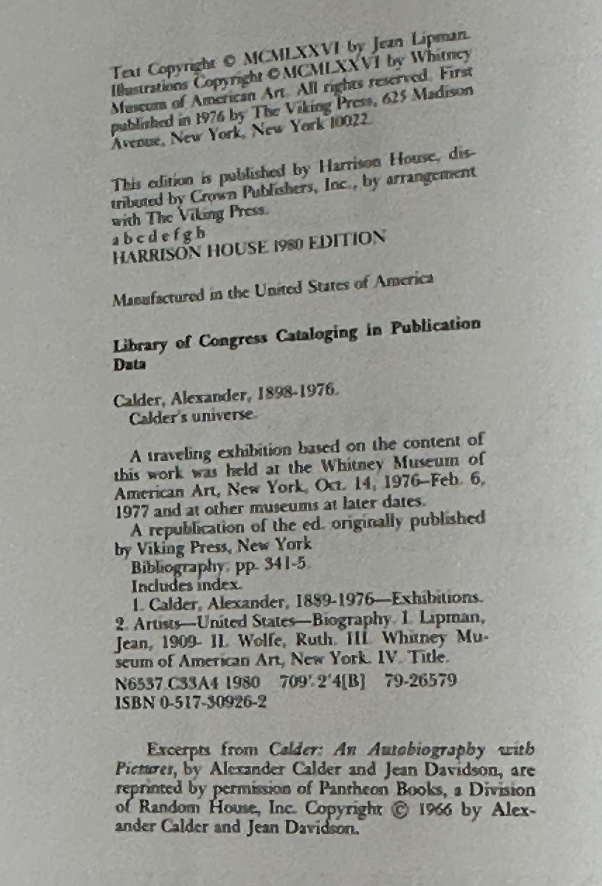 Mid-Century Modern Livre d'art vintage Calder's Universe par Jean Lipman en vente