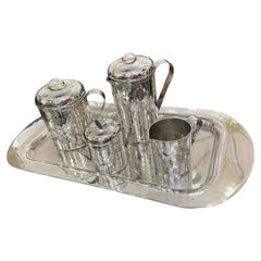 Vintage Calegaro Hammered Silverplate Coffee/Tea Set, Italy 1970s