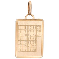 Vintage Calendar Date Charm 14 Karat Gold Pendant 1 to 31 Days Square Numbers
