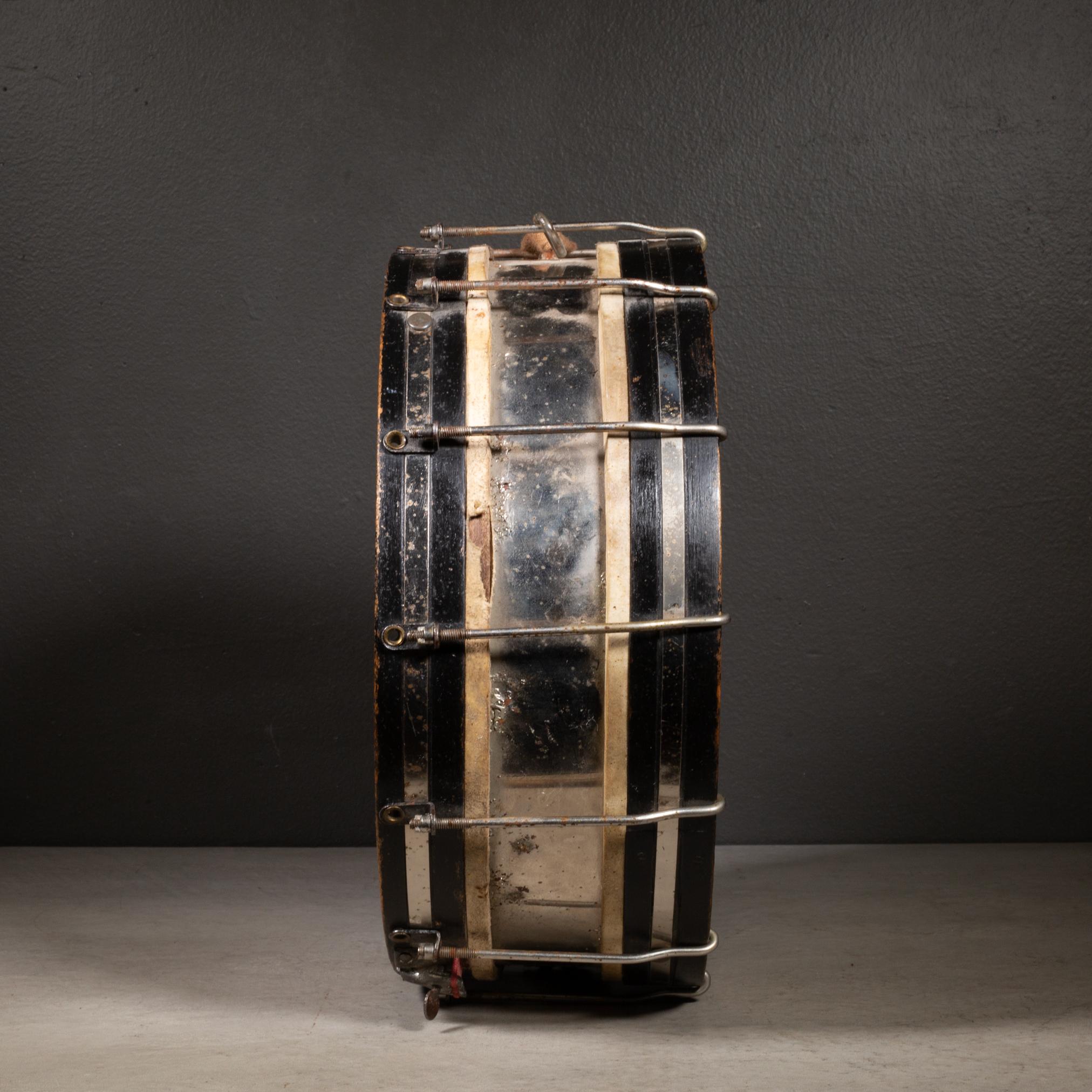 Industrial Vintage Calfskin Snare Drum and Drumsticks c.1920-1950