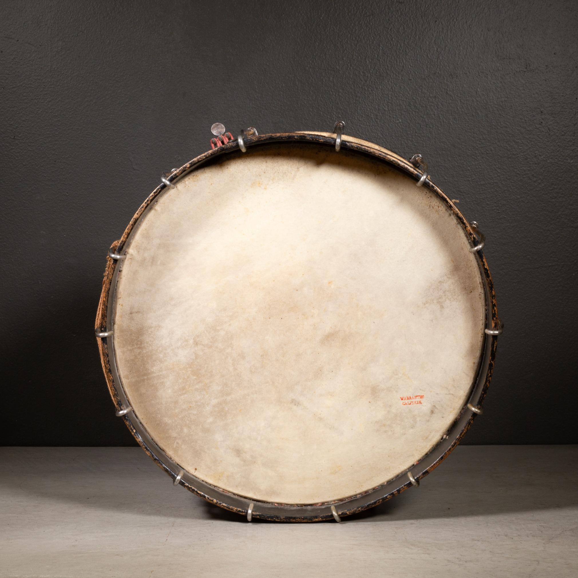 20th Century Vintage Calfskin Snare Drum and Drumsticks c.1920-1950