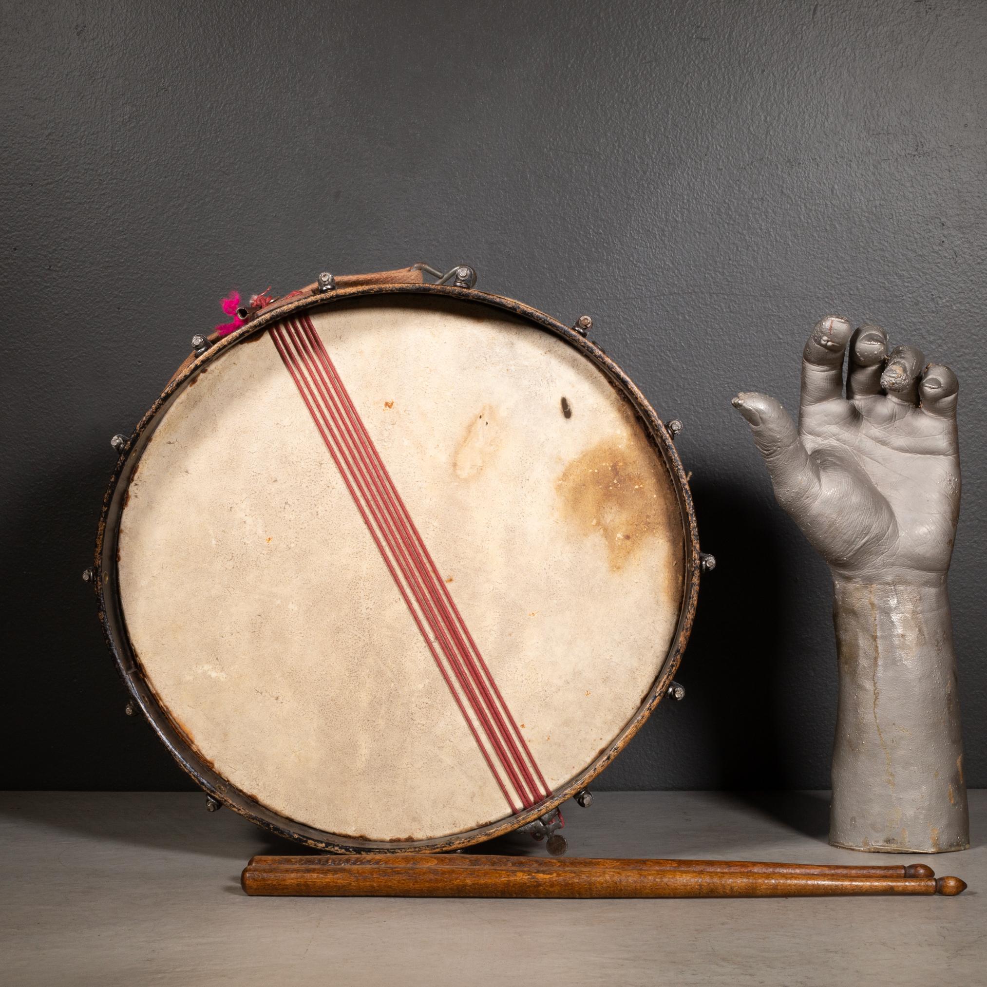Vintage Calfskin Snare Drum and Drumsticks c.1920-1950 1