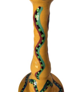 California Art Pottery Yellow Speckle Candlestick holder by Lynda Feman Circa 19