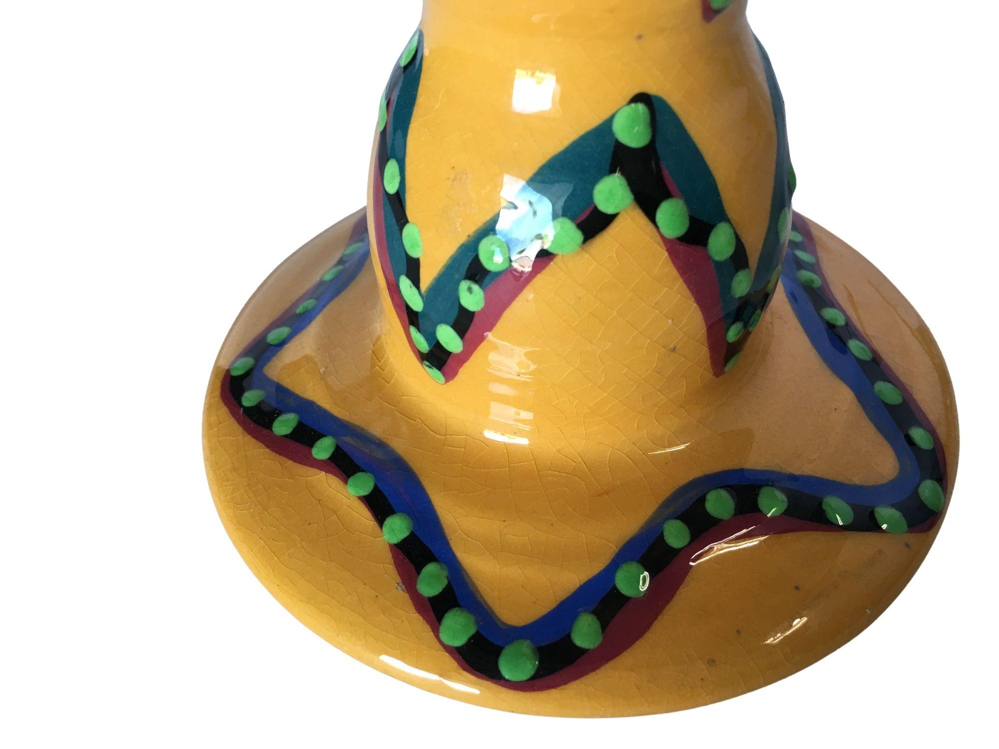 Mid-Century Modern California Art Pottery Yellow Speckle Candlestick holder by Lynda Feman Circa 19 For Sale