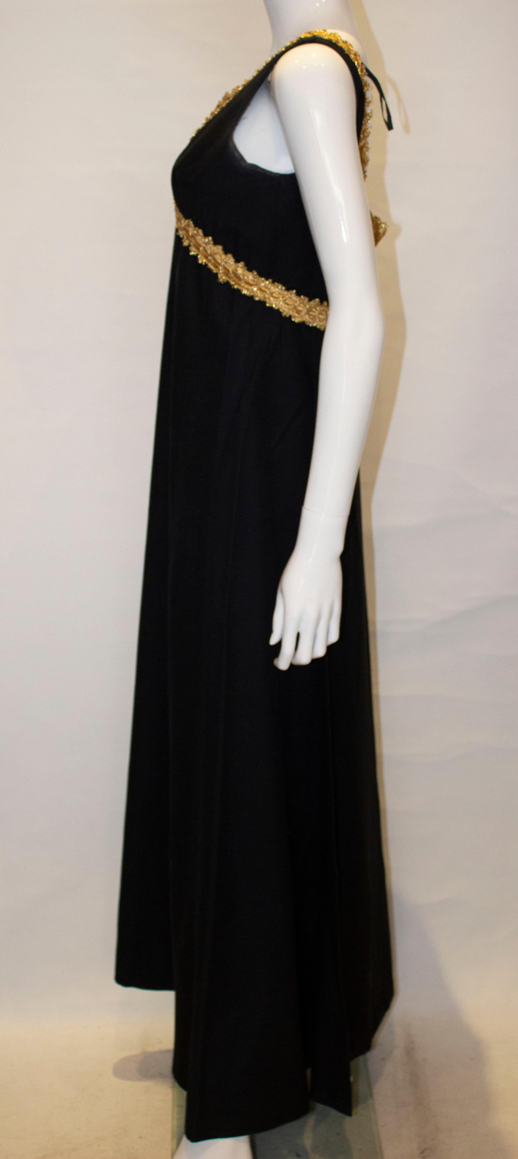 Vintage California Black and Gold Evening Dress In Good Condition For Sale In London, GB