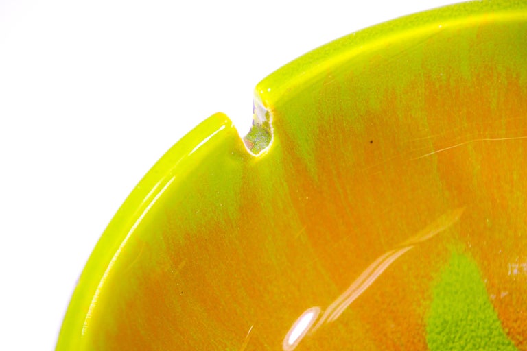 Vintage California Green and Brown Ceramic Pottery Round Ashtray For