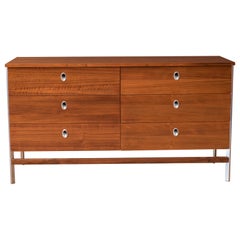 Vintage California Modern Walnut and Aluminum Six Drawer Dresser