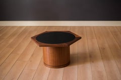 Vintage California Modern Walnut Hexagon Drum End Table by Brown Saltman