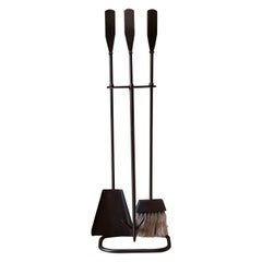 Vintage California Modernist Black Iron Fireplace Tool Set