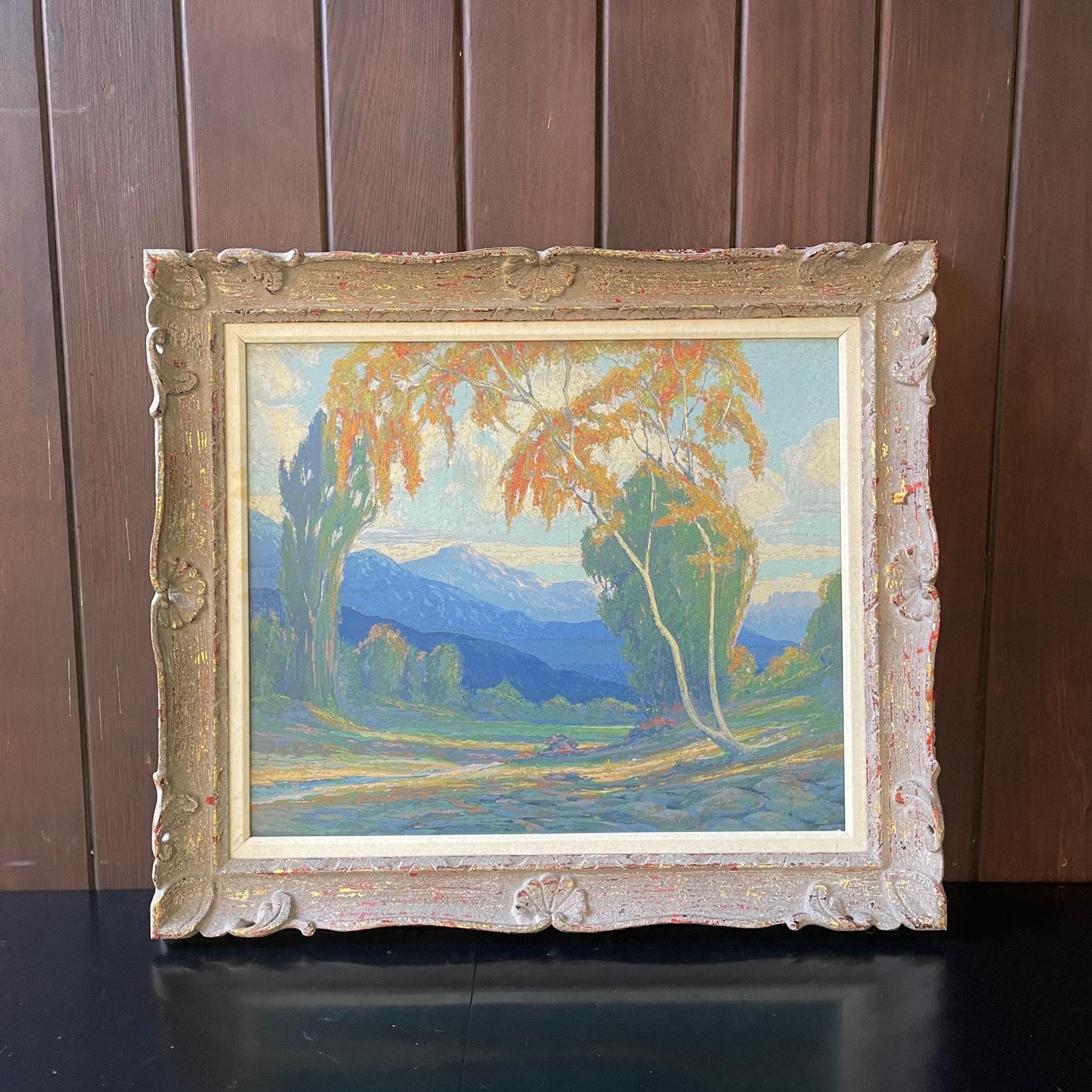 American Vintage California Pastoral Landscape Silkscreen in Bright Blue Pastels For Sale