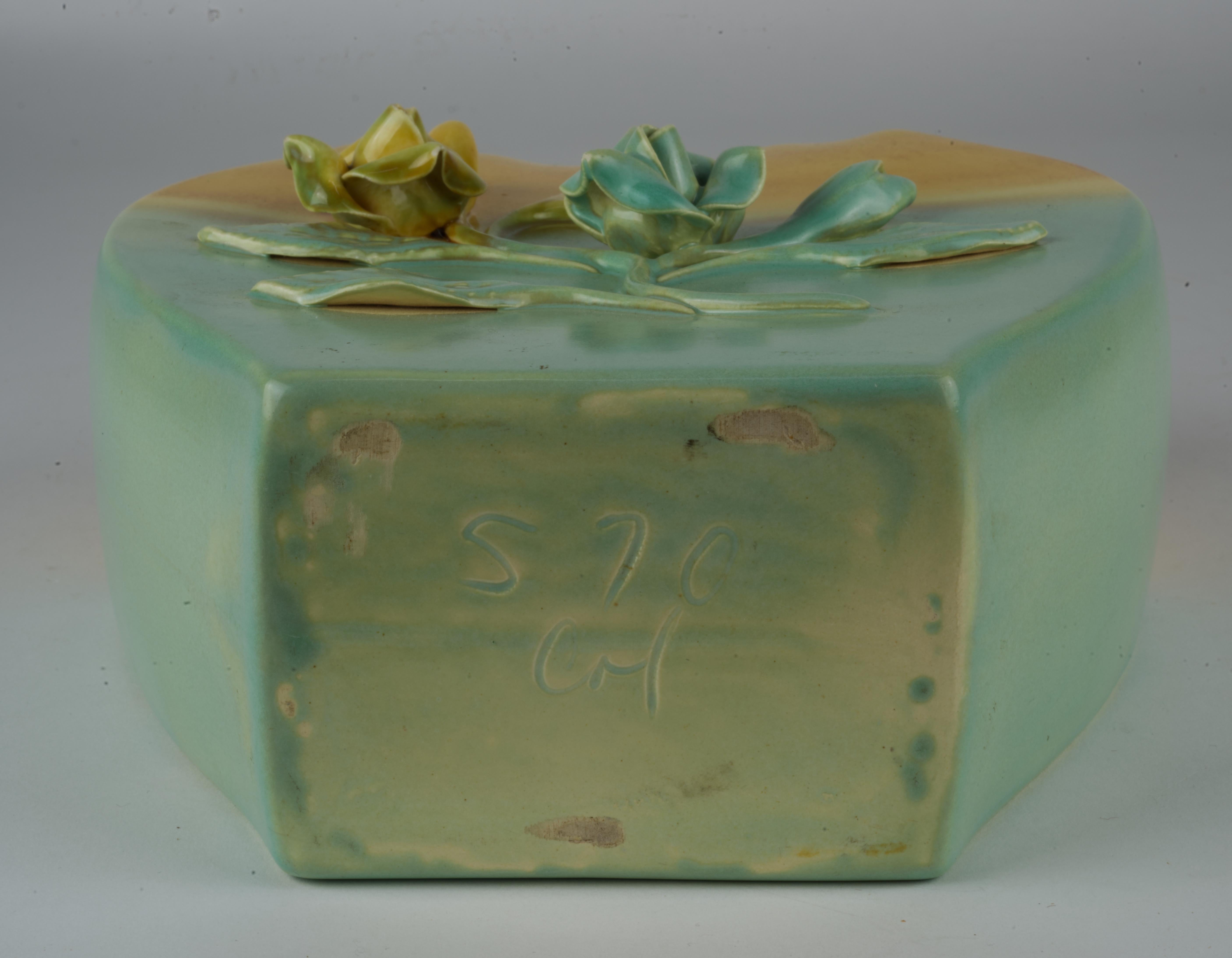 Vintage California Pottery Two Tone Vase with Flower Detail For Sale 3