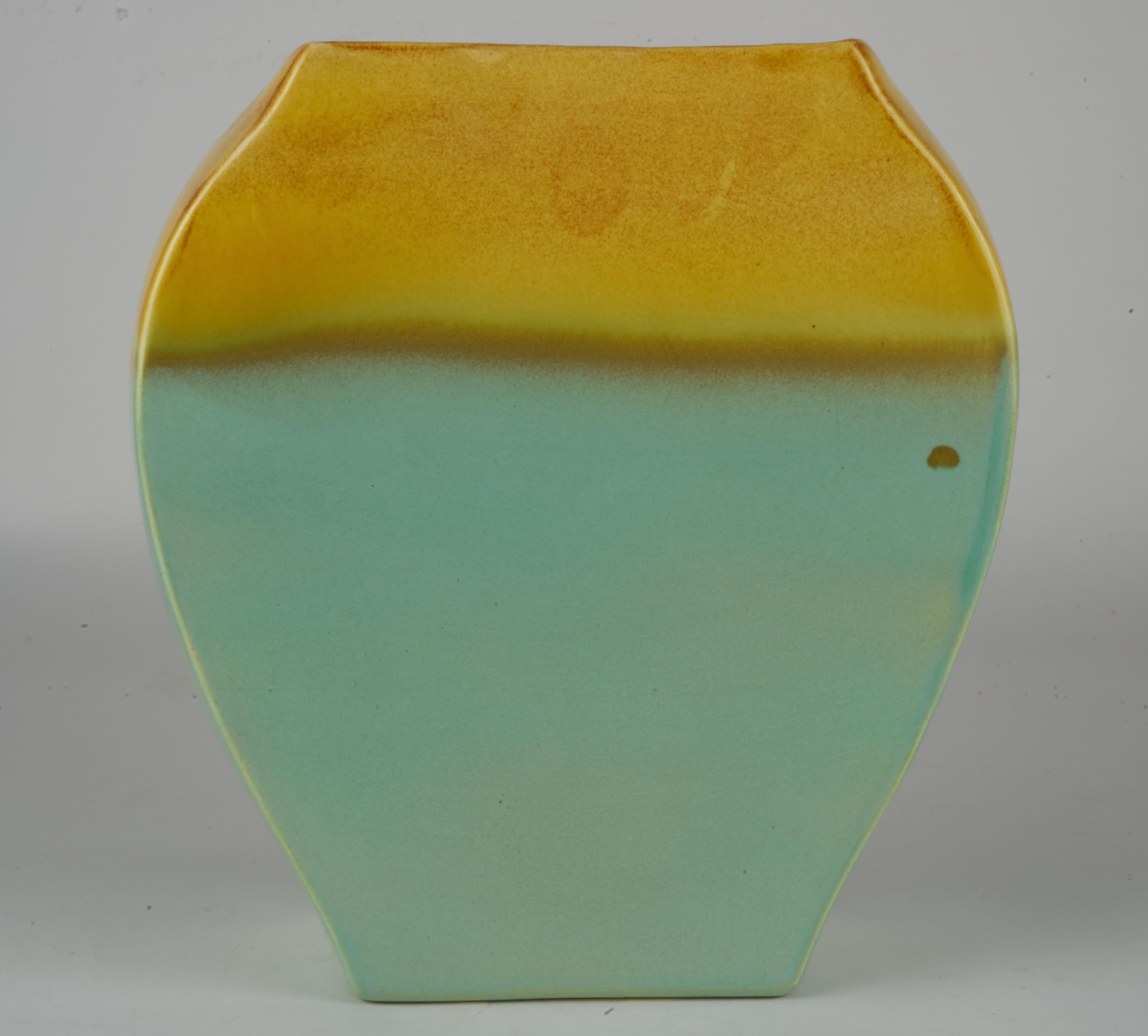 Vintage California Pottery Two Tone Vase with Flower Detail In Good Condition For Sale In Clifton Springs, NY
