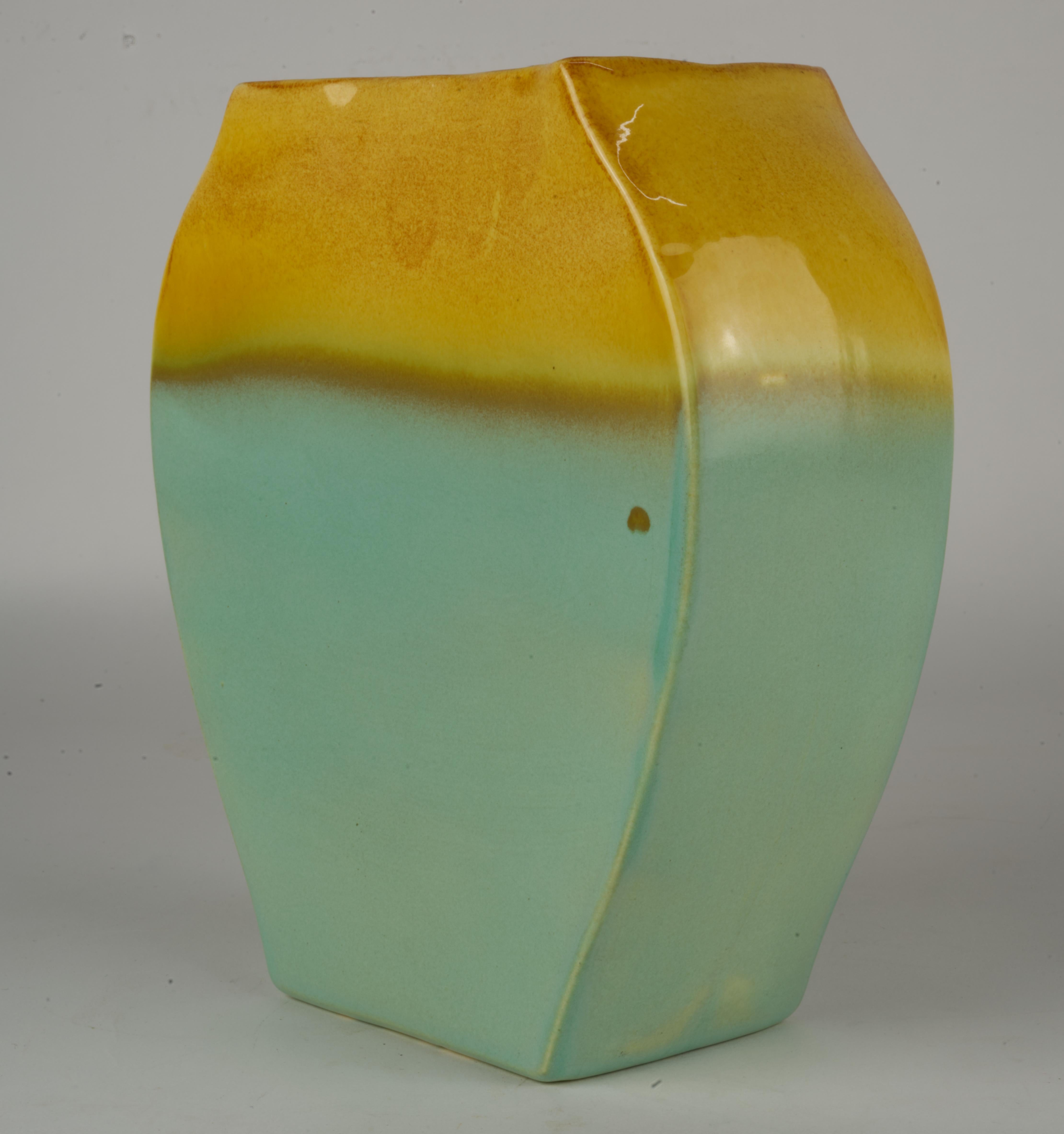 Late 20th Century Vintage California Pottery Two Tone Vase with Flower Detail For Sale
