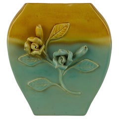 Vintage California Pottery Vase bicolore avec détails de fleurs