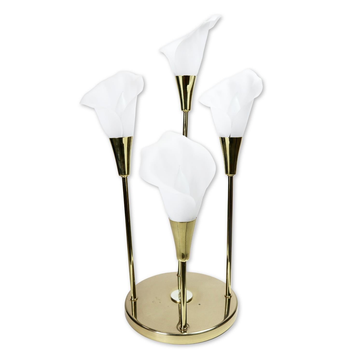 American Vintage Calla Lily White Floral Lamp with Gleaming Brass Base