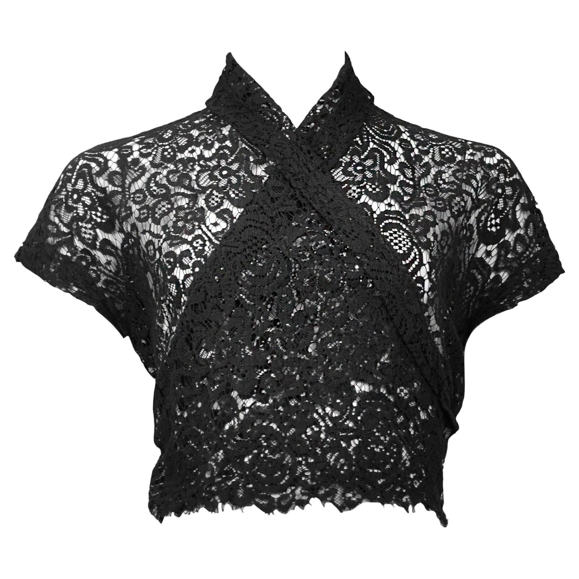 Vintage Callaghan by Romeo Gigli Black Lace Wrap Top For Sale