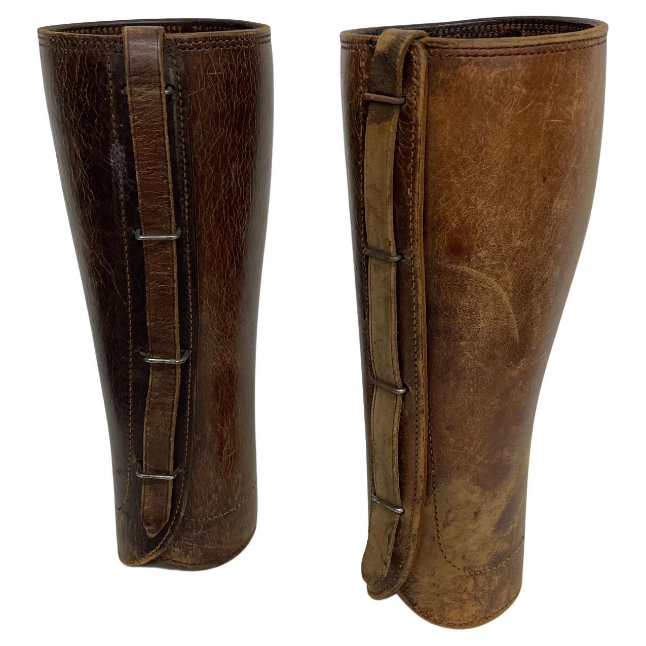 Cavalry Calf Leg Protectors Brown Leather Modern Motorcycle Puttees Gaiters  For Sale at 1stDibs