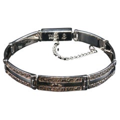 Vintage Calvin Diné Sterling Silver Greek Key Link Bracelet 7.25" RARE Native