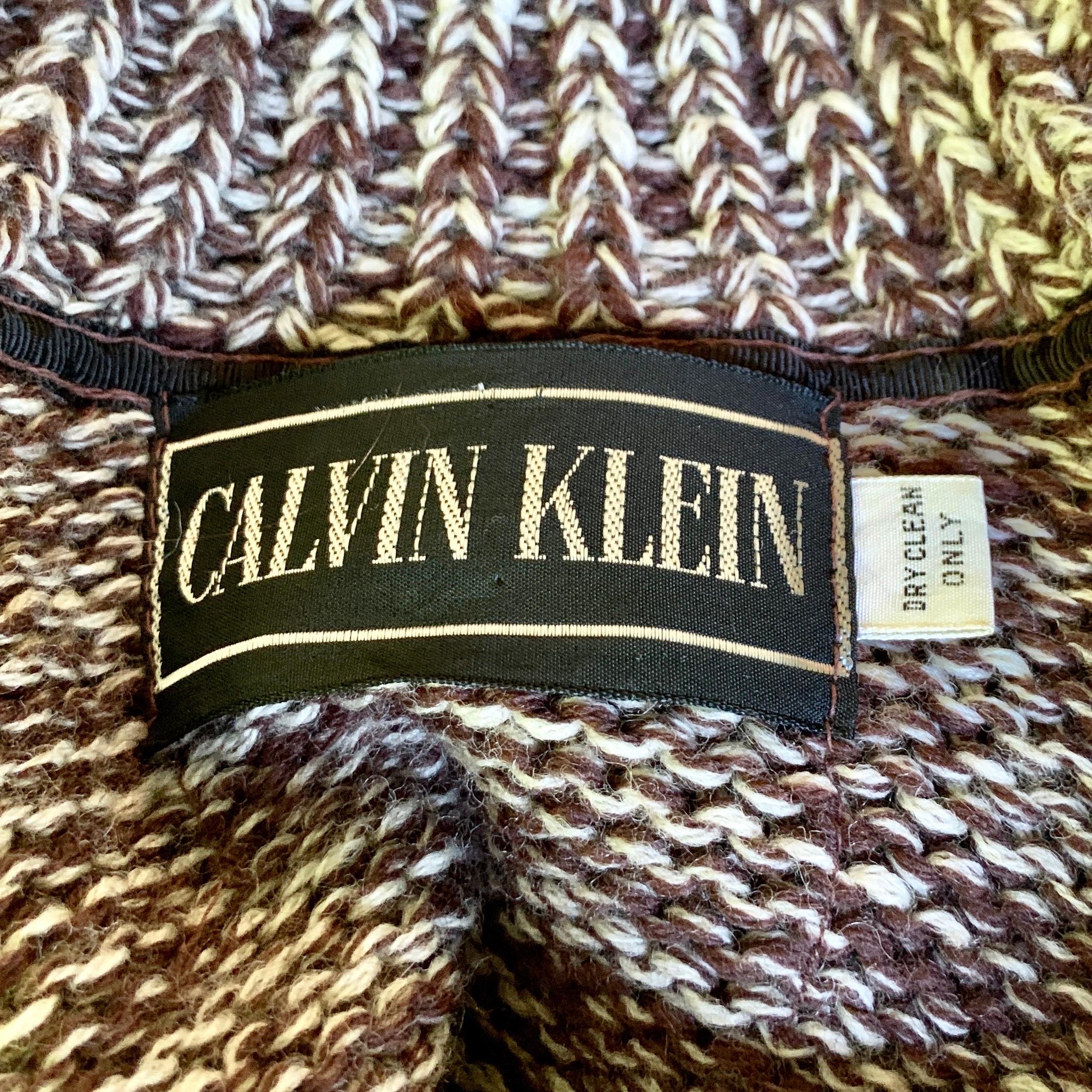 Vintage CALVIN KLEIN 70's BLACK LABEL Hand Knit Cardigan Sweater Belted FOX FUR For Sale 14