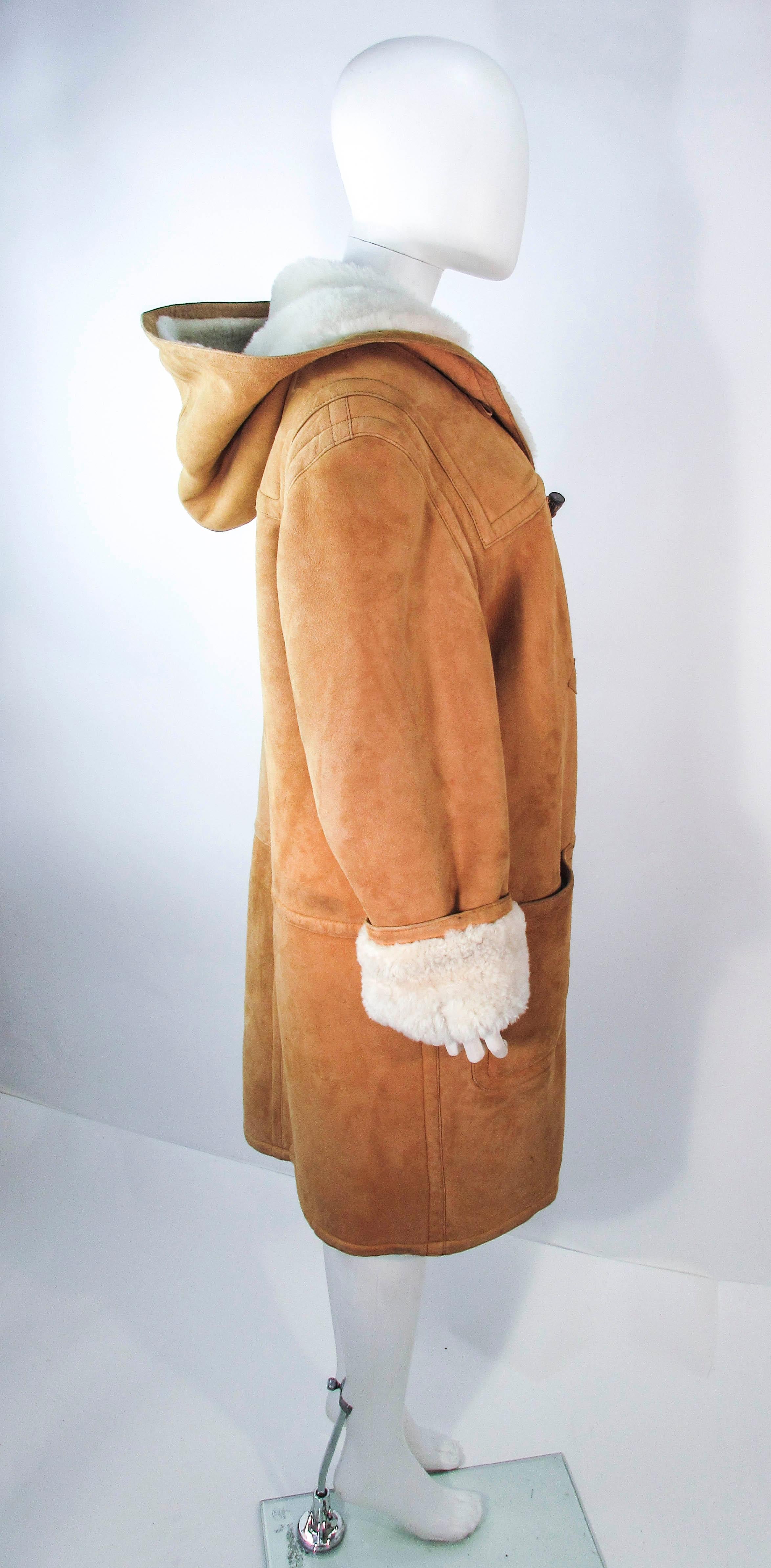 VINTAGE CALVIN KLEIN Brown Shearling Coat with Hood Size 6 4