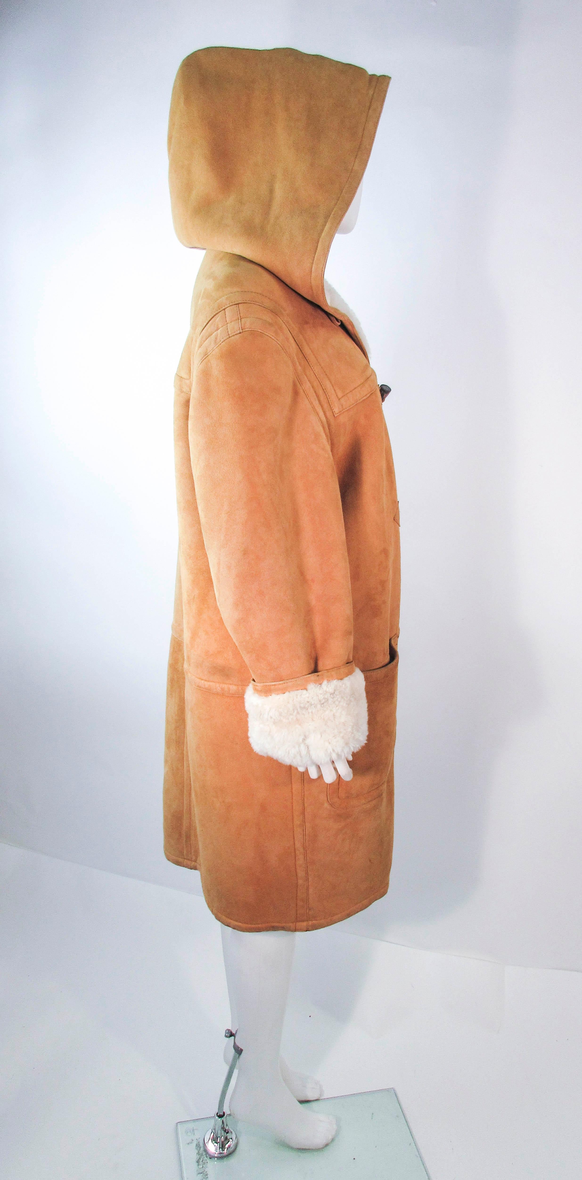 VINTAGE CALVIN KLEIN Brown Shearling Coat with Hood Size 6 5
