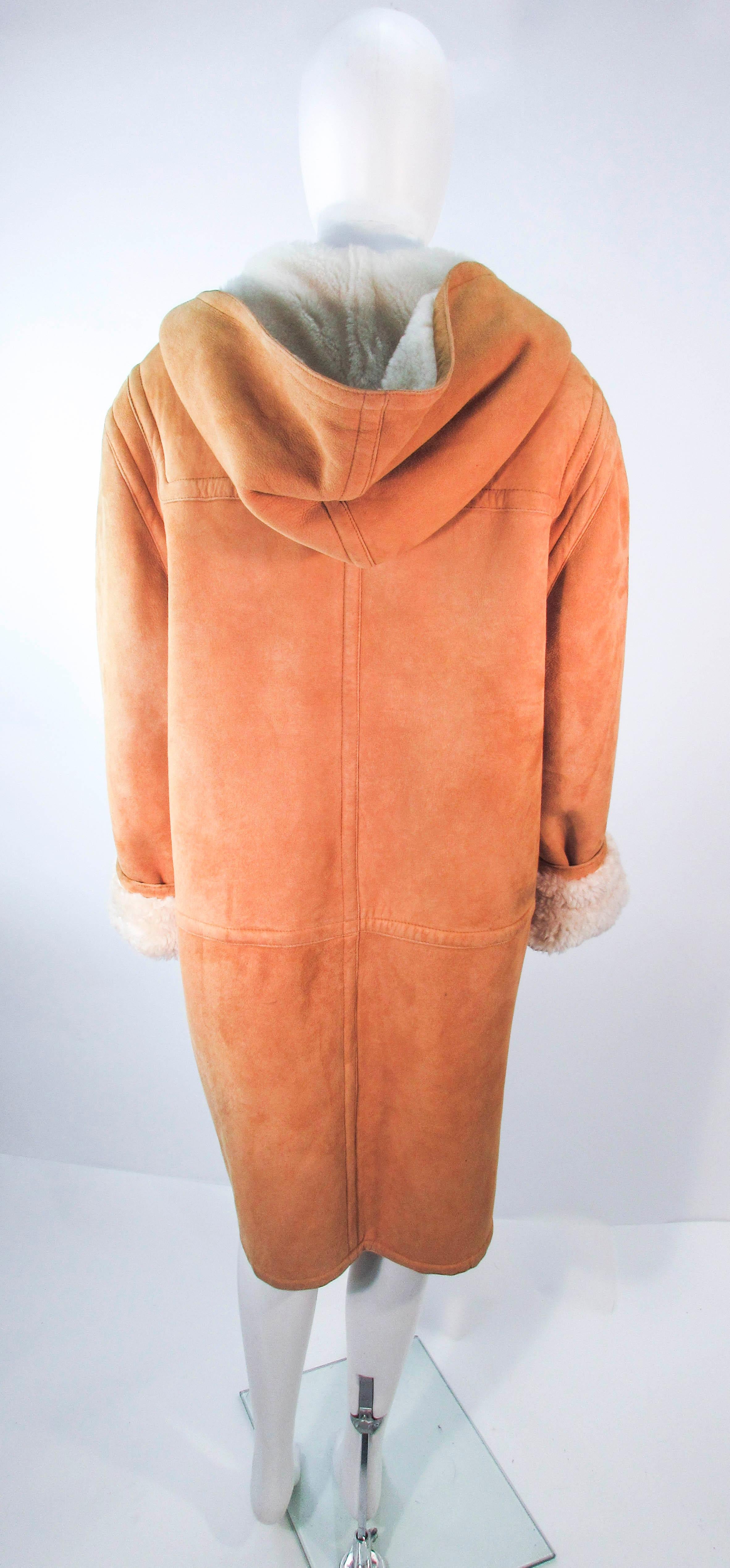VINTAGE CALVIN KLEIN Brown Shearling Coat with Hood Size 6 7
