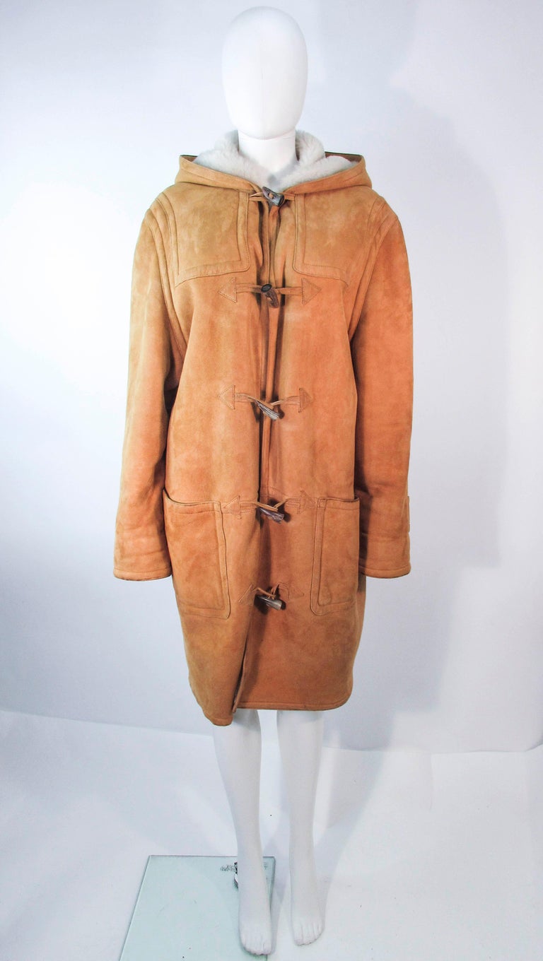 VINTAGE CALVIN KLEIN Brown Shearling Coat with Hood Size