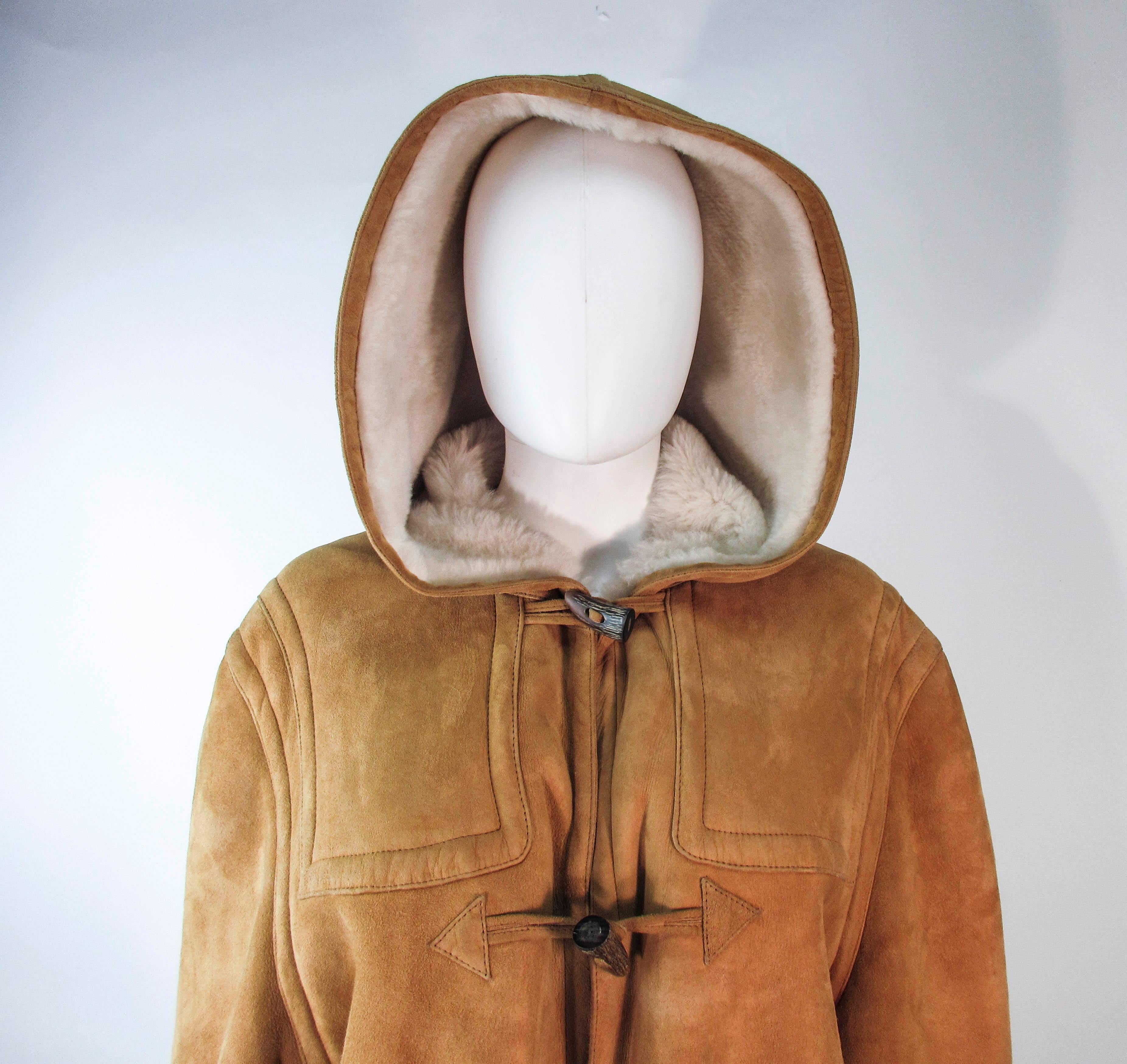 Women's or Men's VINTAGE CALVIN KLEIN Brown Shearling Coat with Hood Size 6