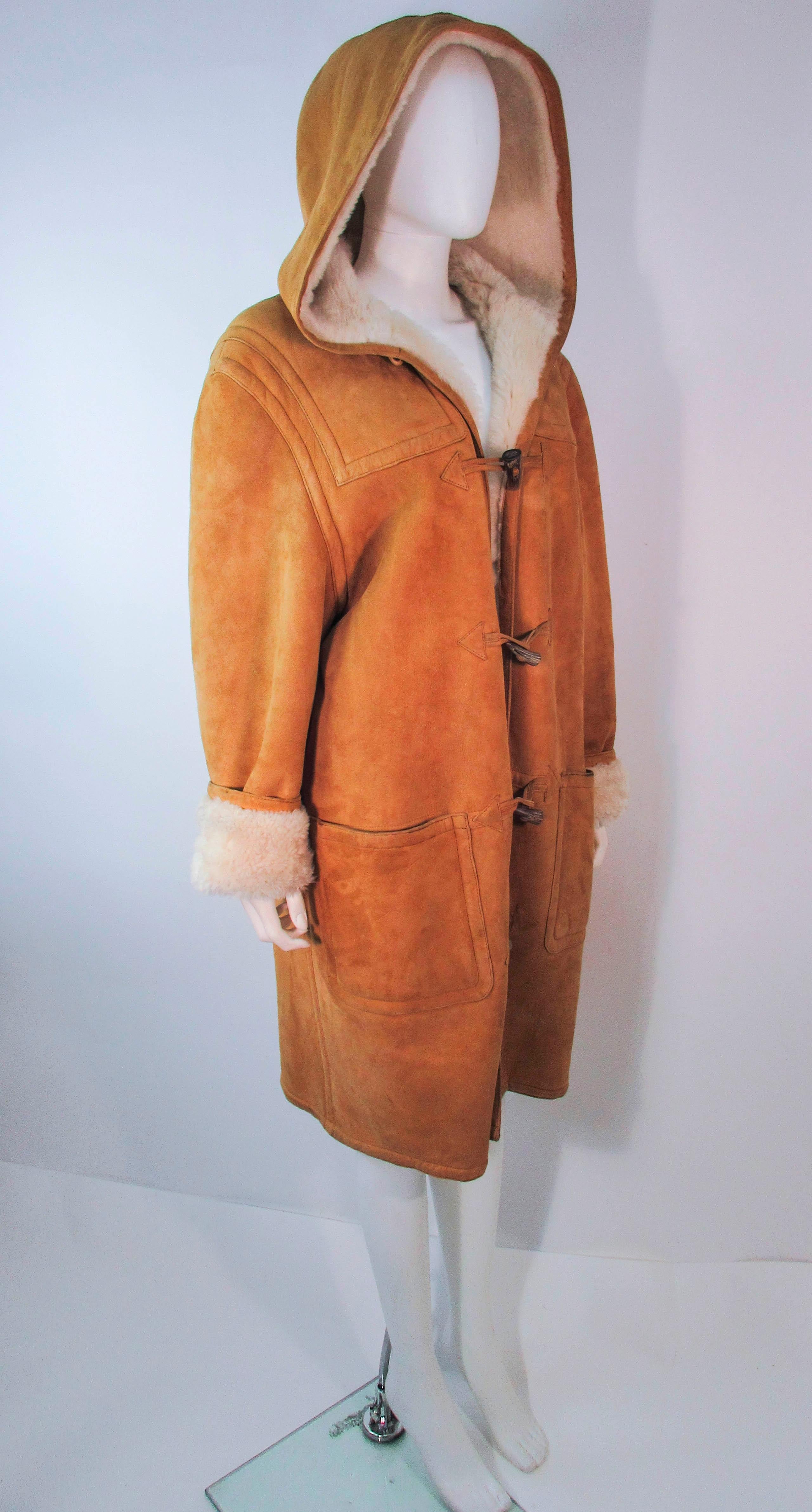VINTAGE CALVIN KLEIN Brown Shearling Coat with Hood Size 6 1