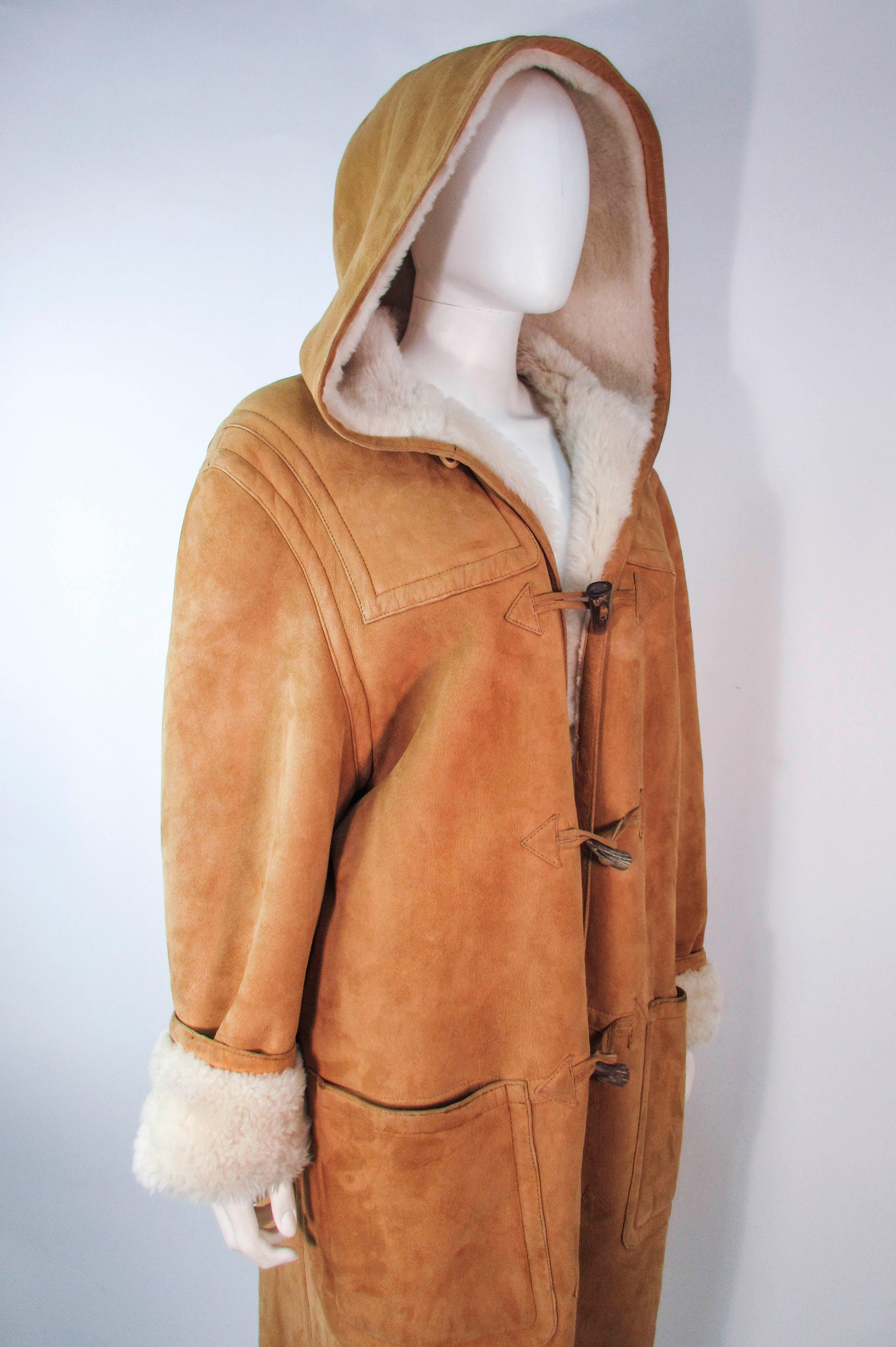 VINTAGE CALVIN KLEIN Brown Shearling Coat with Hood Size 6 2