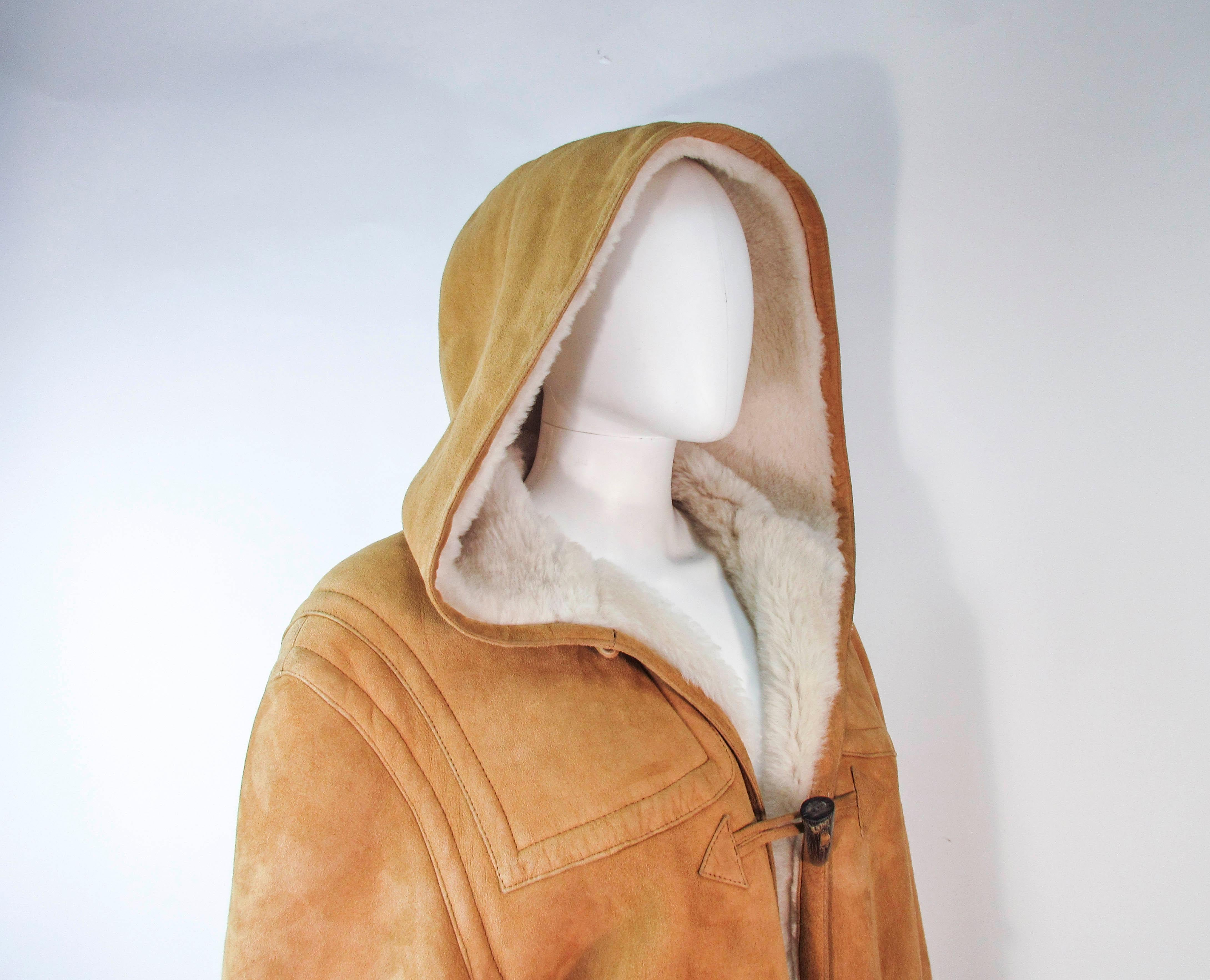 VINTAGE CALVIN KLEIN Brown Shearling Coat with Hood Size 6 3