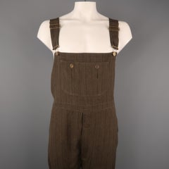 Vintage CALVIN KLEIN COLLECTION Size L Olive Pinstripe Dungaree Overalls