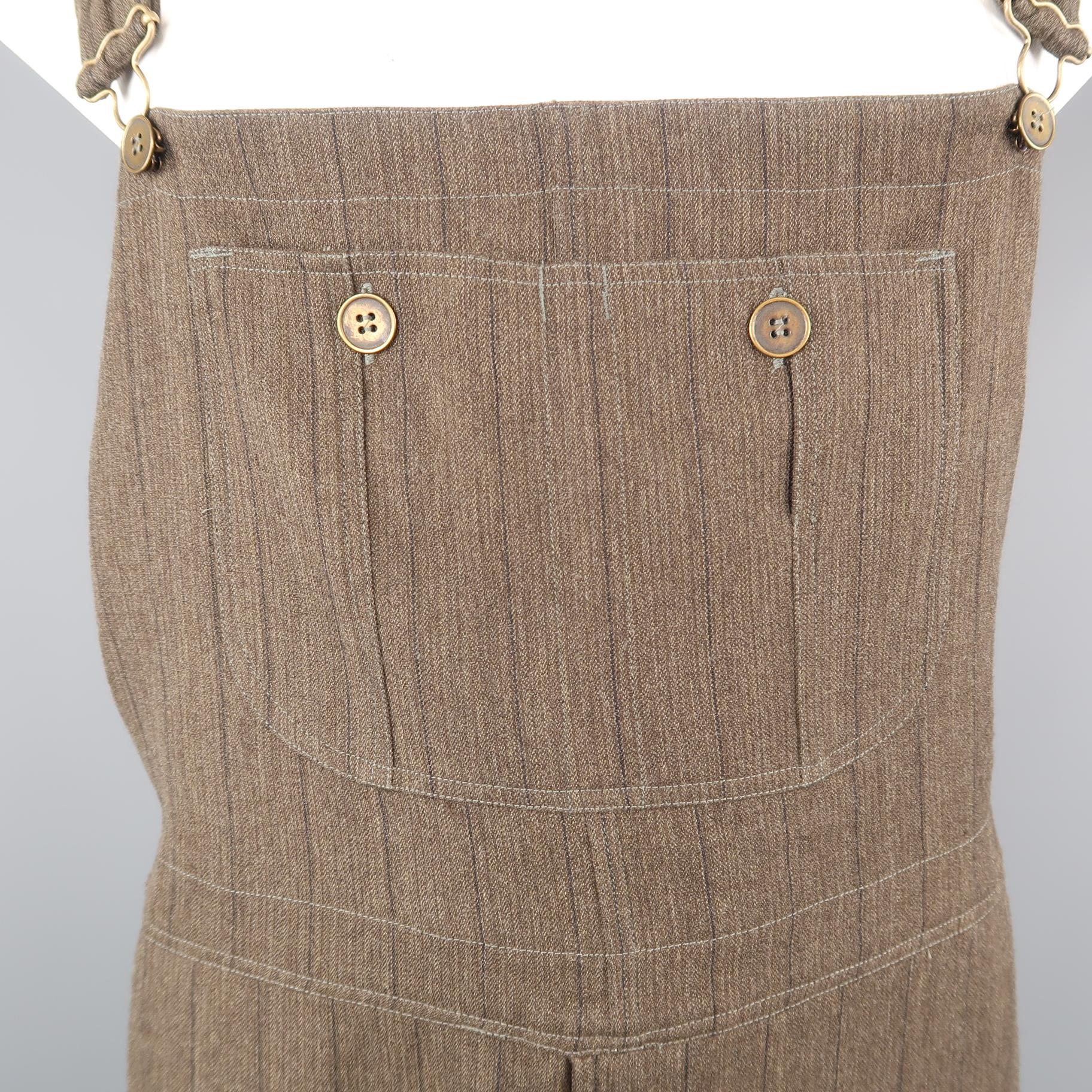 Men's Vintage CALVIN KLEIN COLLECTION Size L Olive Pinstripe Dungaree Overalls